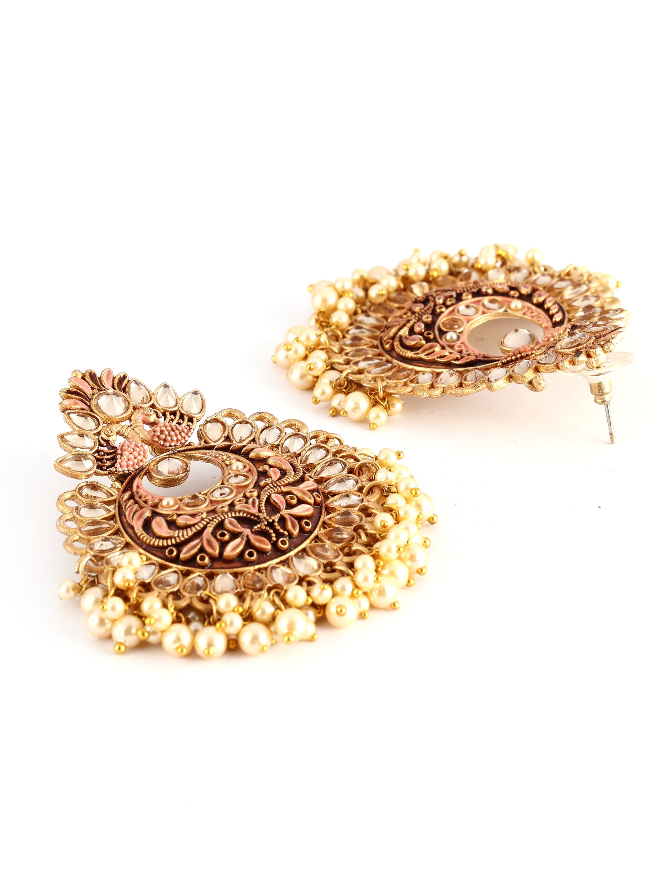 Ishin Gold Plated Orange Meenakari Stud Earring