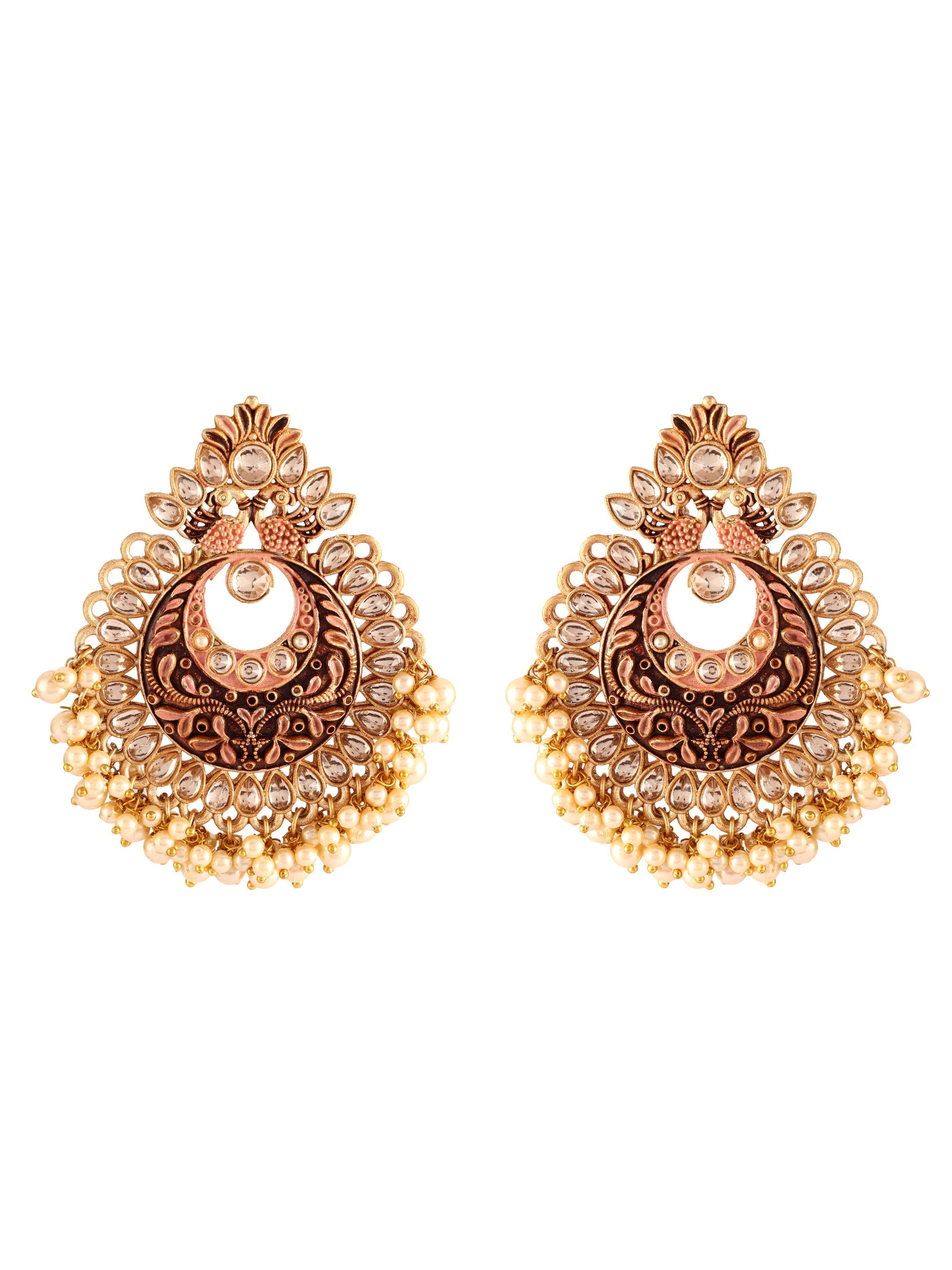 Ishin Gold Plated Orange Meenakari Stud Earring