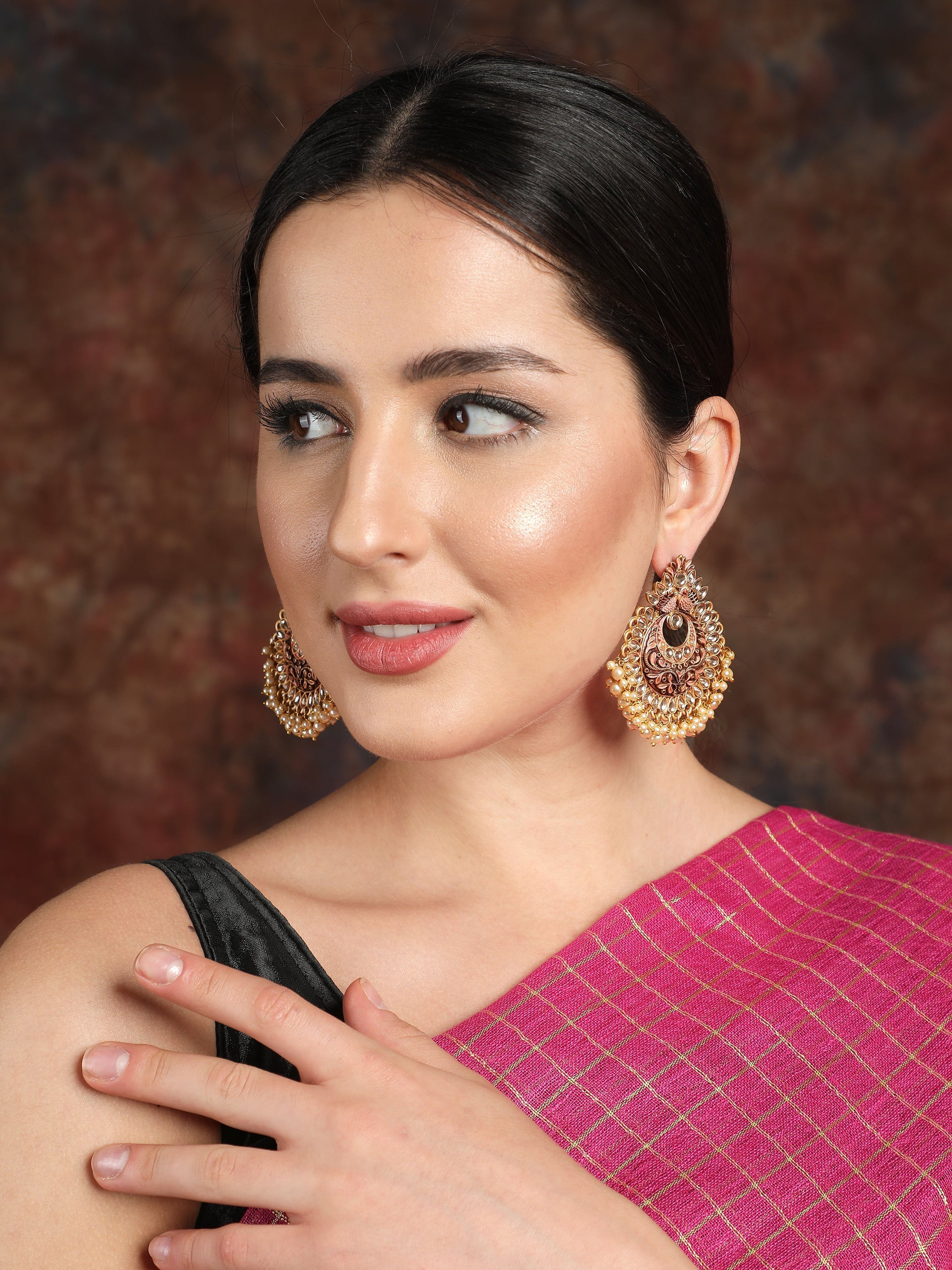 Ishin Gold Plated Orange Meenakari Stud Earring