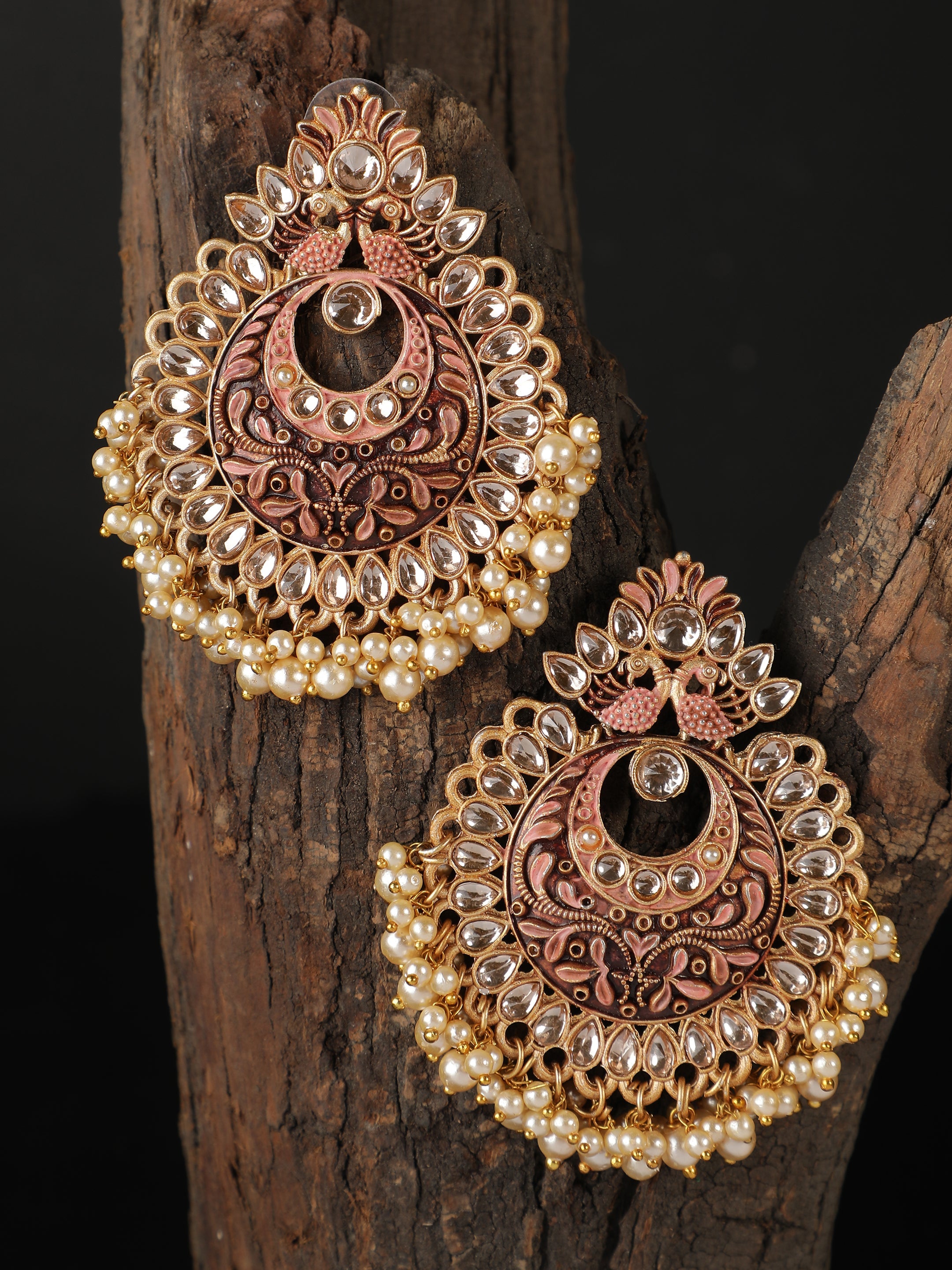 Ishin Gold Plated Orange Meenakari Stud Earring