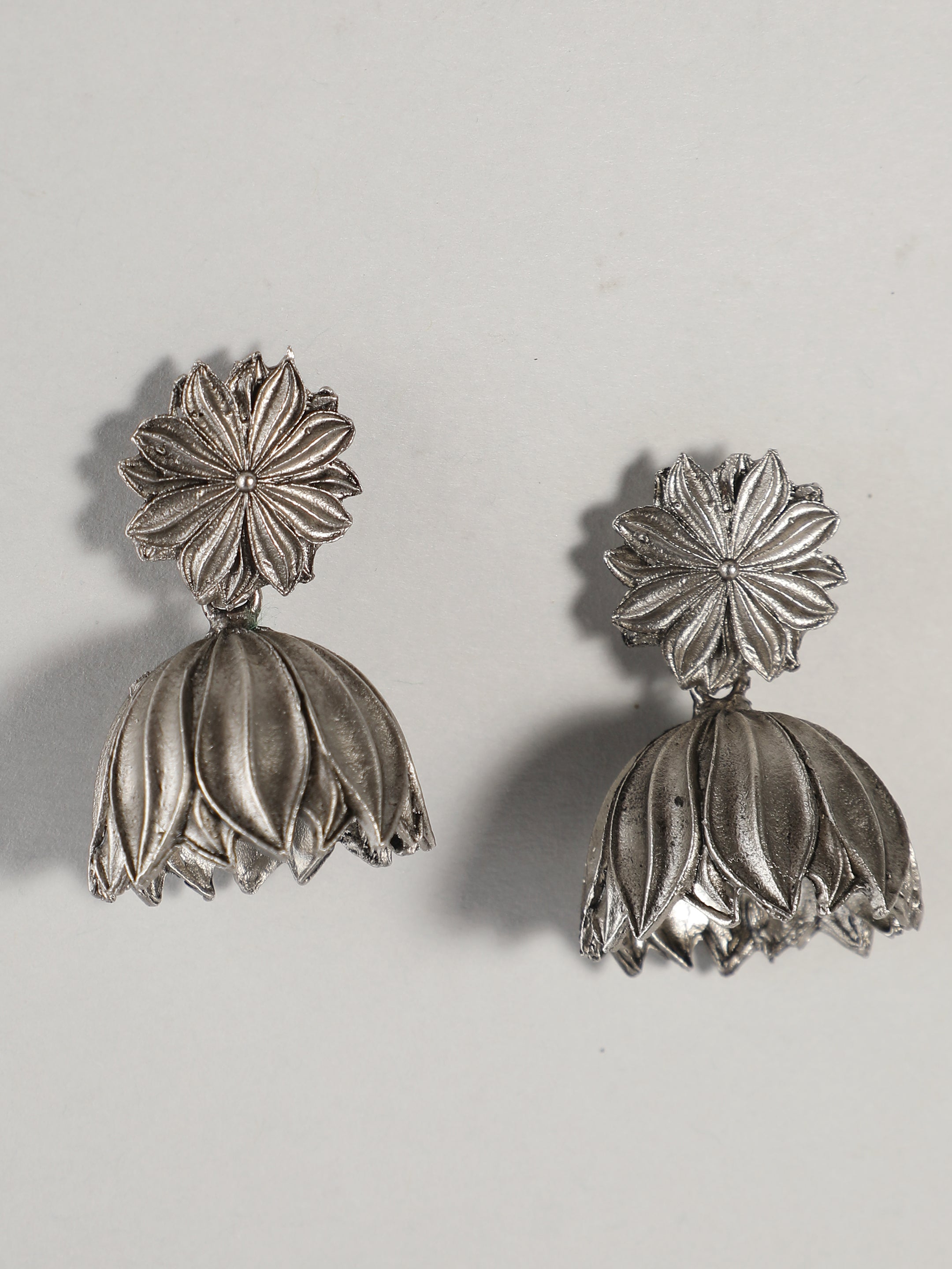 Ishin Oxidised Silver Plated Lotus Shaped Jumka