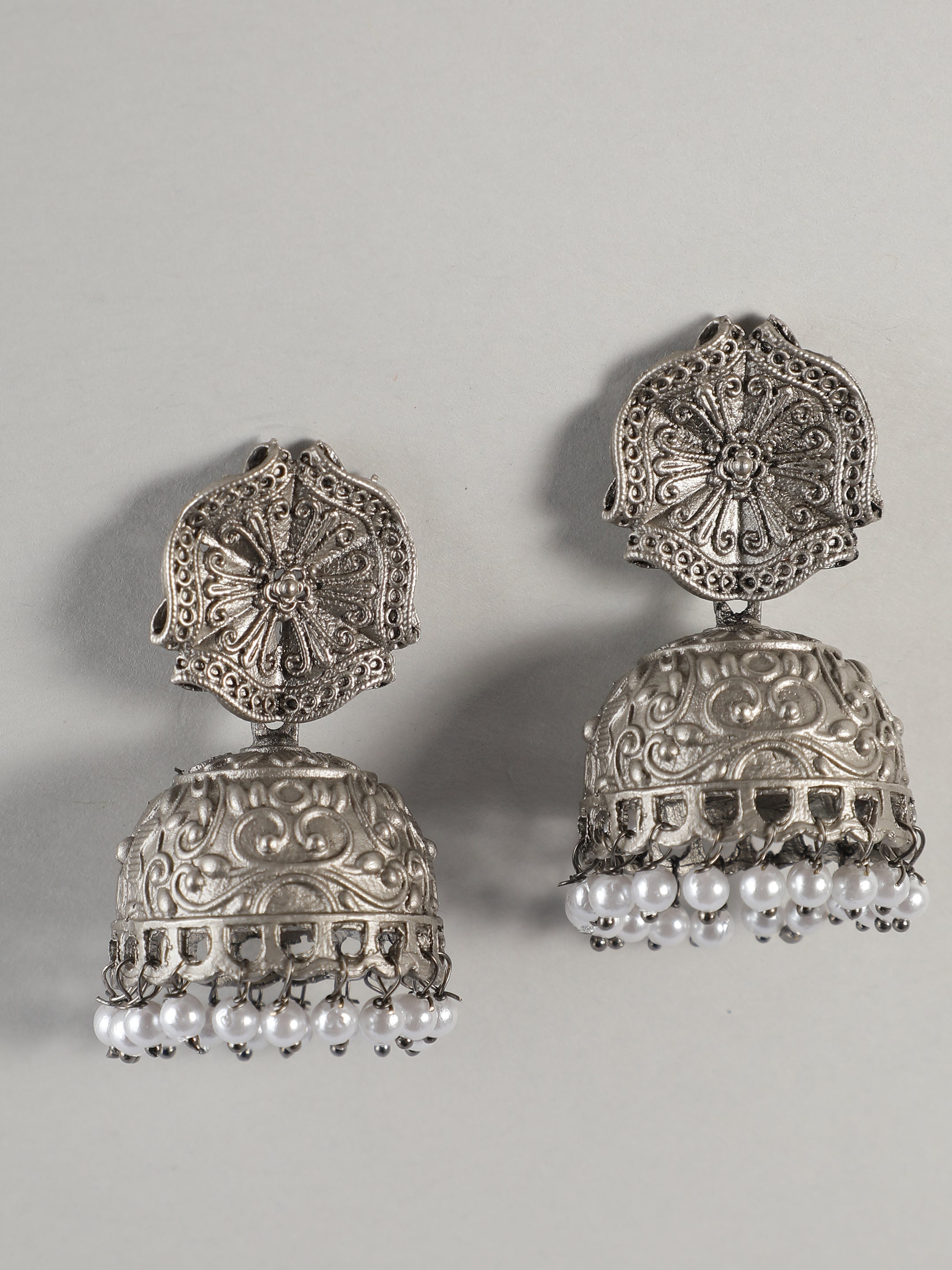 Ishin Oxidised Silver Plated Dome Shaped Jumka