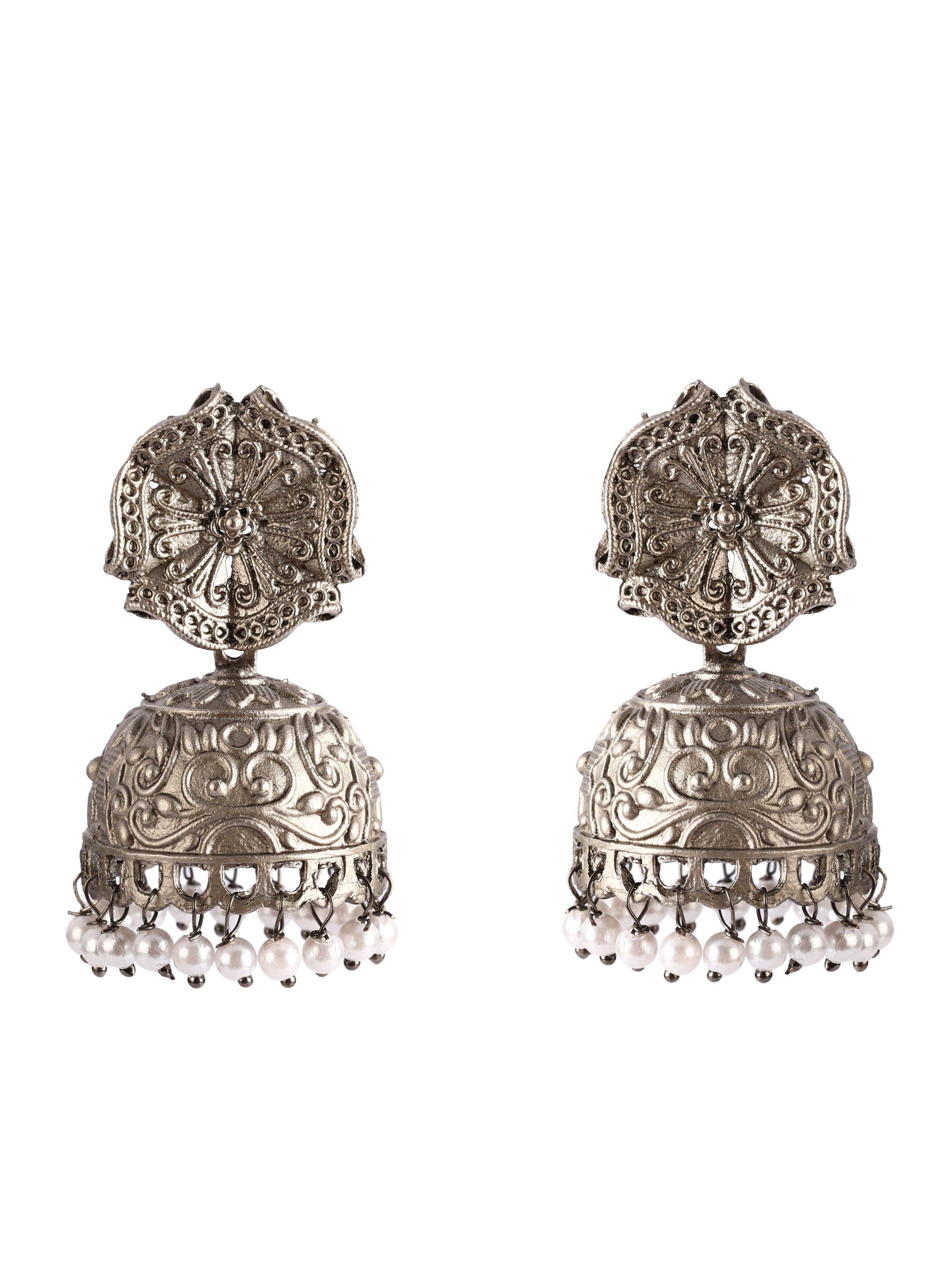 Ishin Oxidised Silver Plated Dome Shaped Jumka