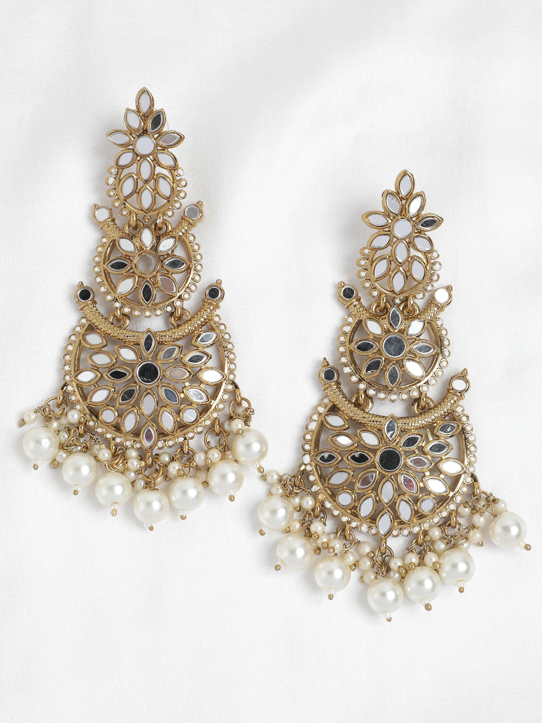 Ishin Gold Plated Pearl & Mirror Chandbalis