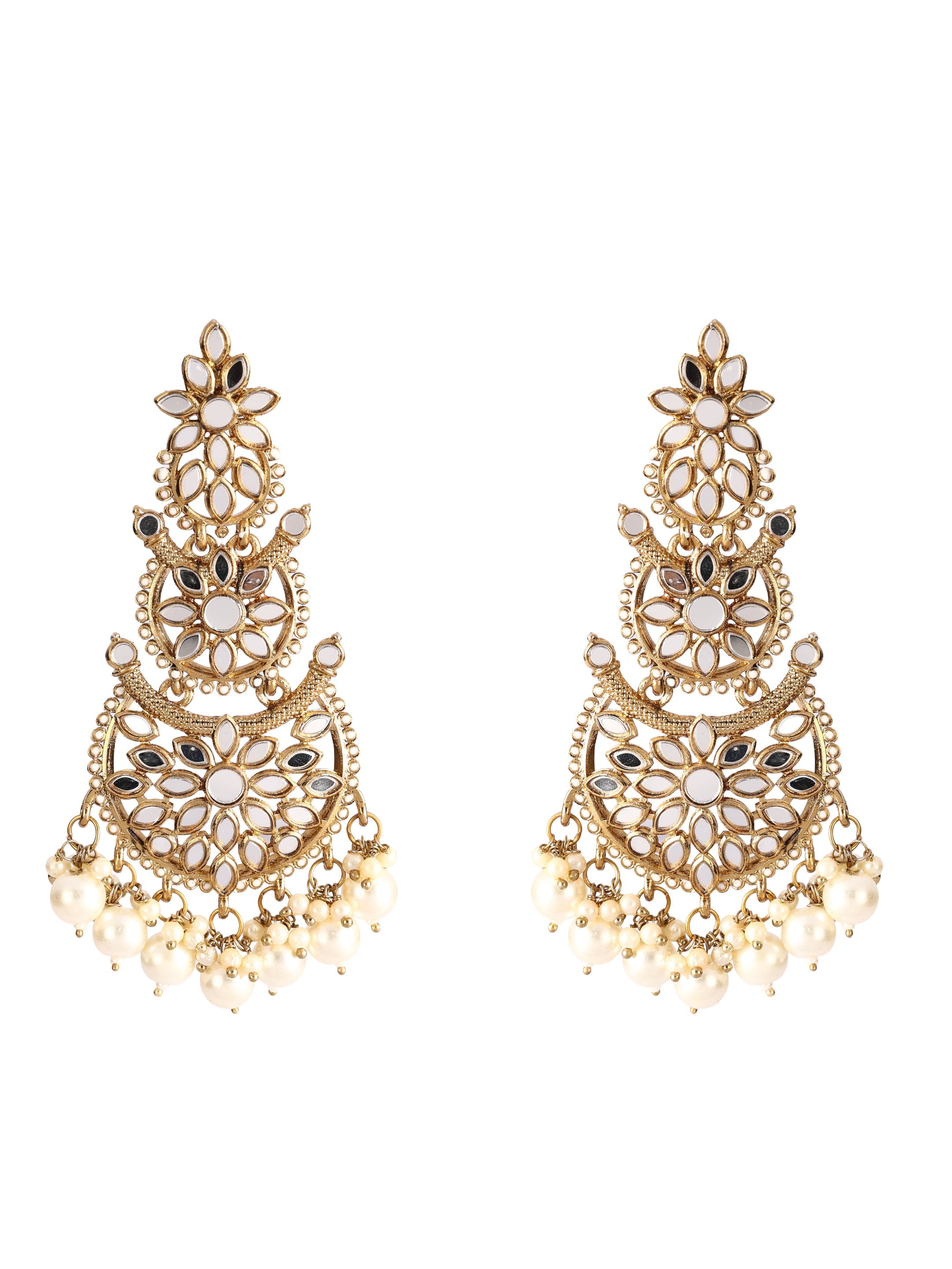 Ishin Gold Plated Pearl & Mirror Chandbalis