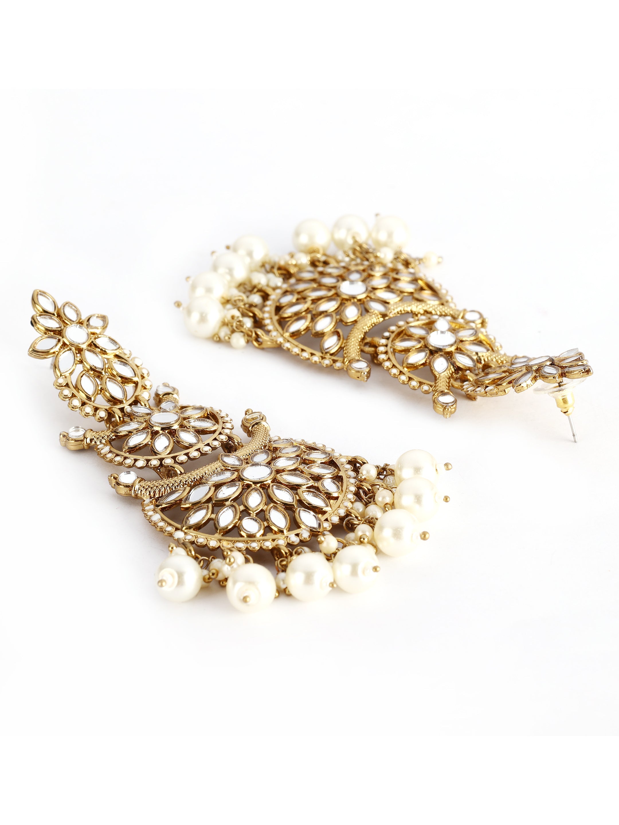 Ishin Gold Plated Pearl & Mirror Chandbalis