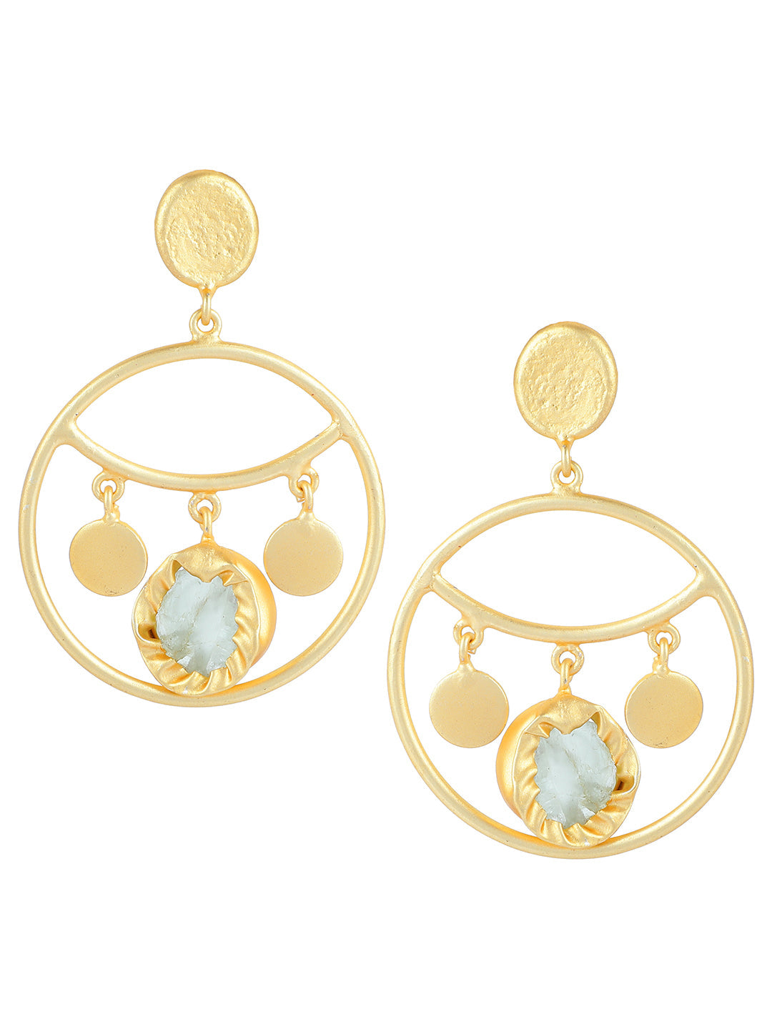 Ishin Gold Plated Fancy Stone Circular Shaped Drop Earring