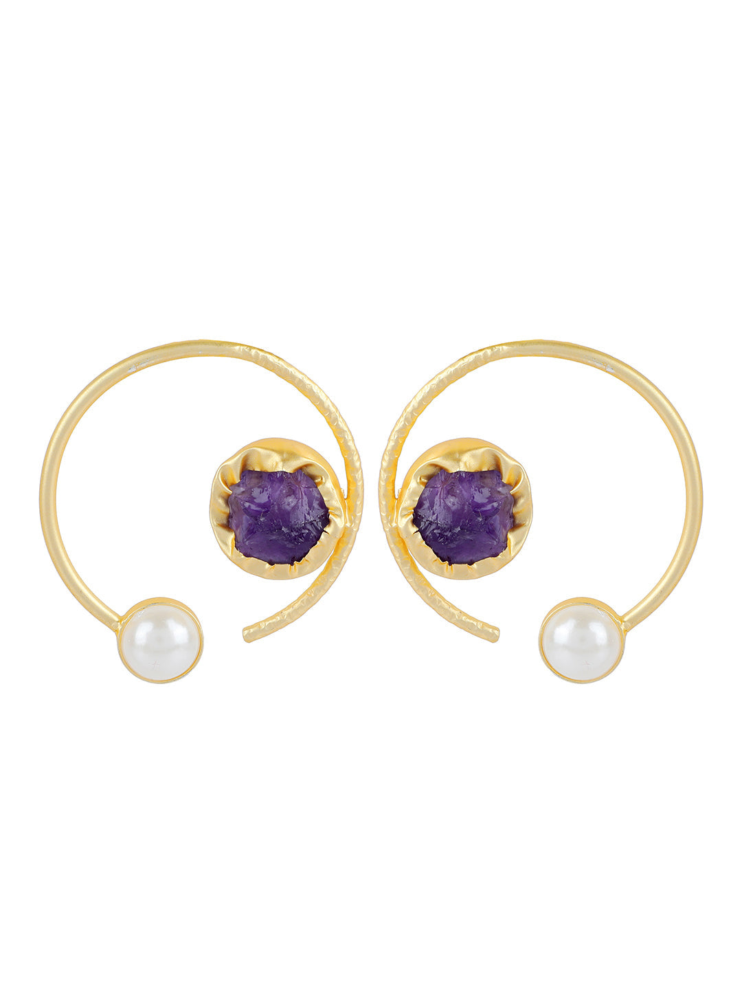 Ishin Gold Plated Fancy Purple Stone Circular Shaped Stud