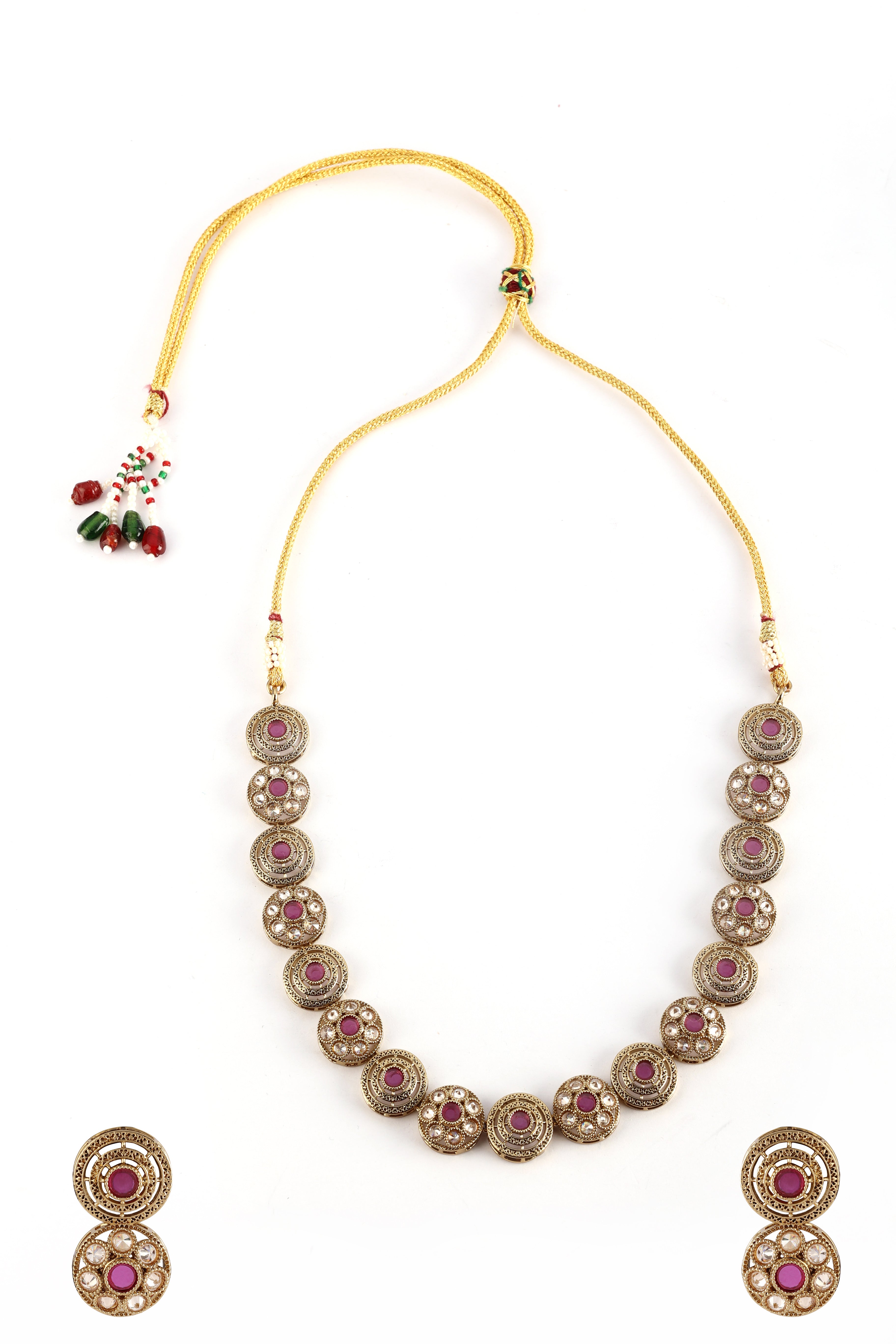 Ishin Women's Gold Plated Pink Stone Studded Choker Jewellery Set