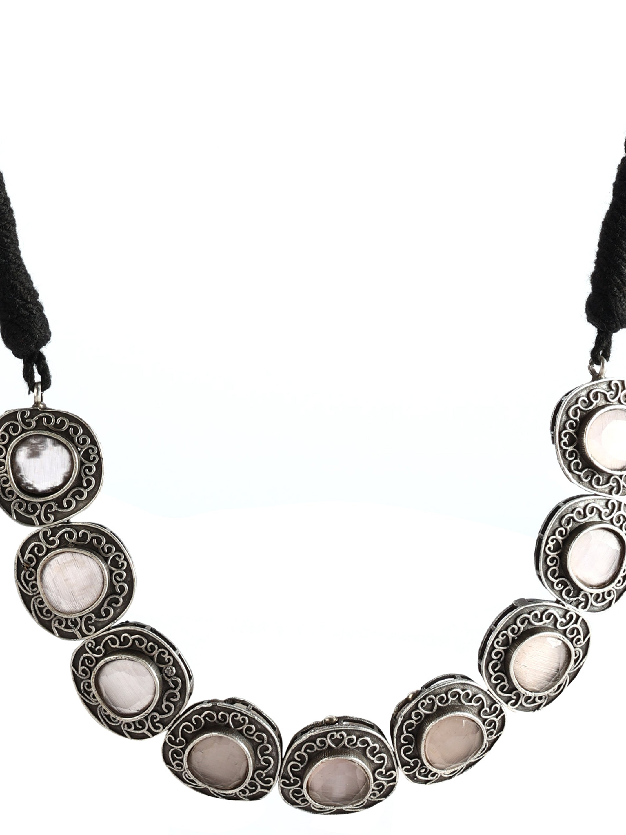 Ishin Women's Oxidised Silver Plated Stone Studded Choker Jewellery Set