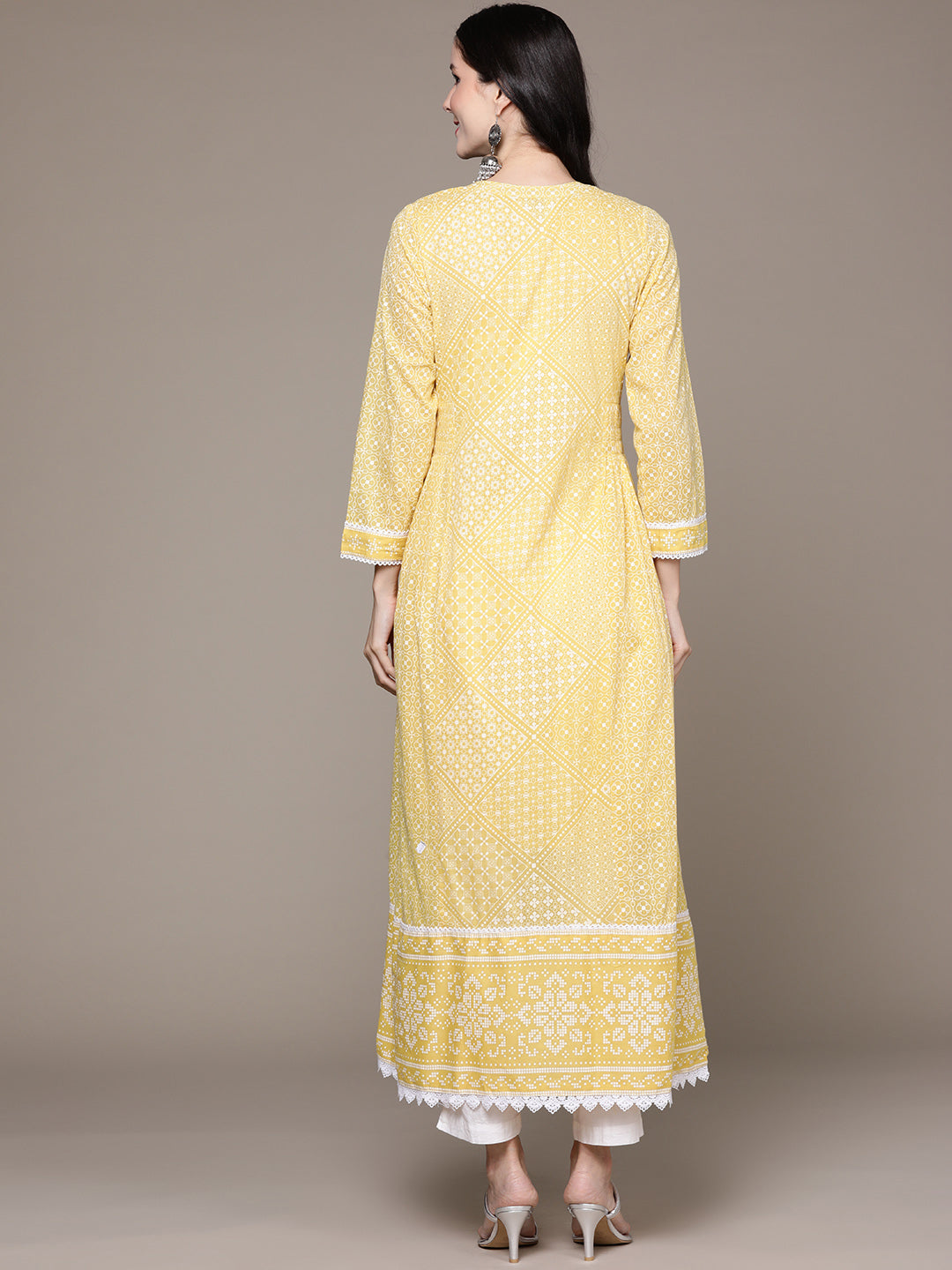 Ishin Women's Yellow Embelllished Anarkali Kurta