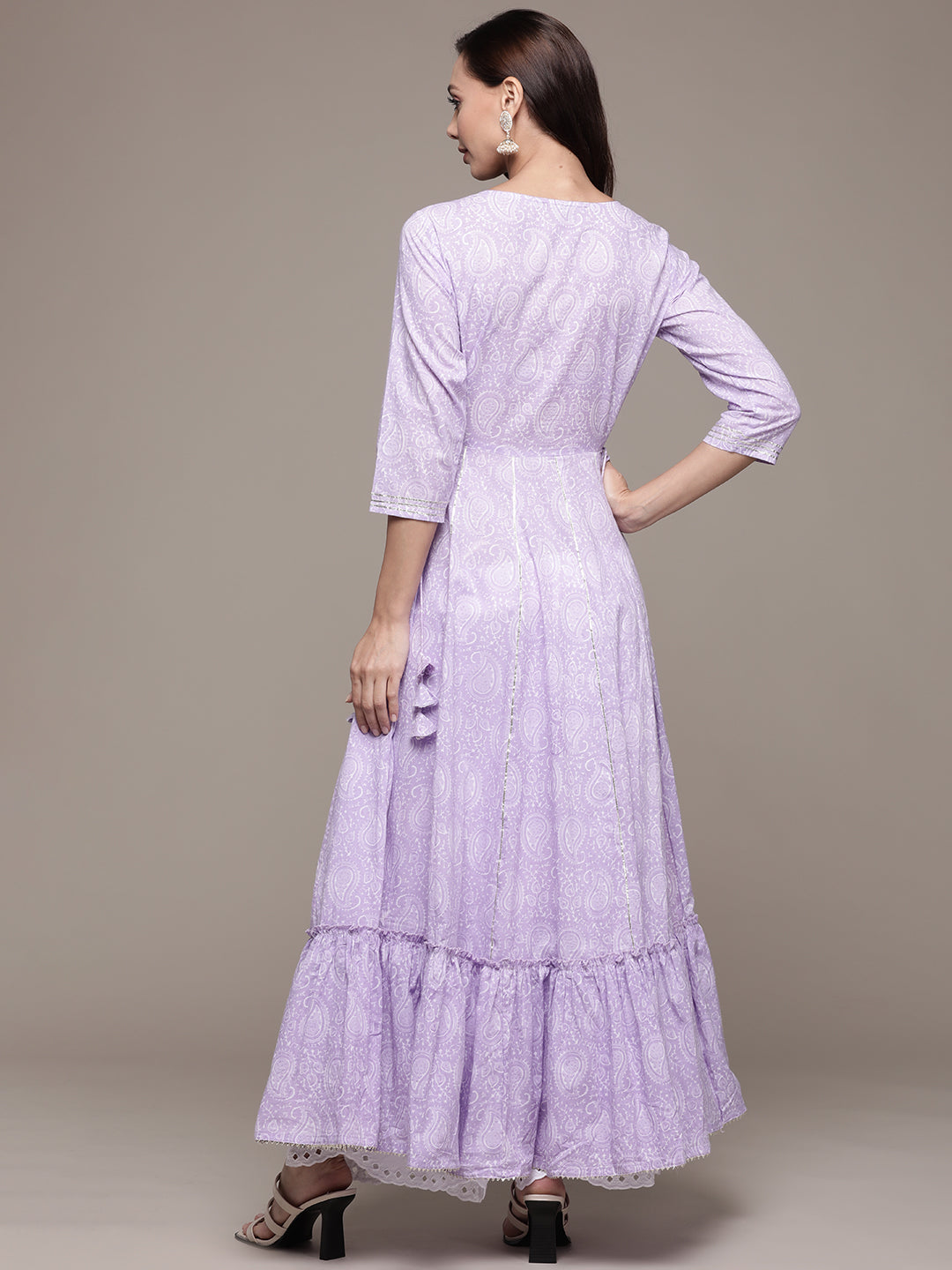 Ishin Women's Cotton Lavender Embroidered Anarkali Kurta