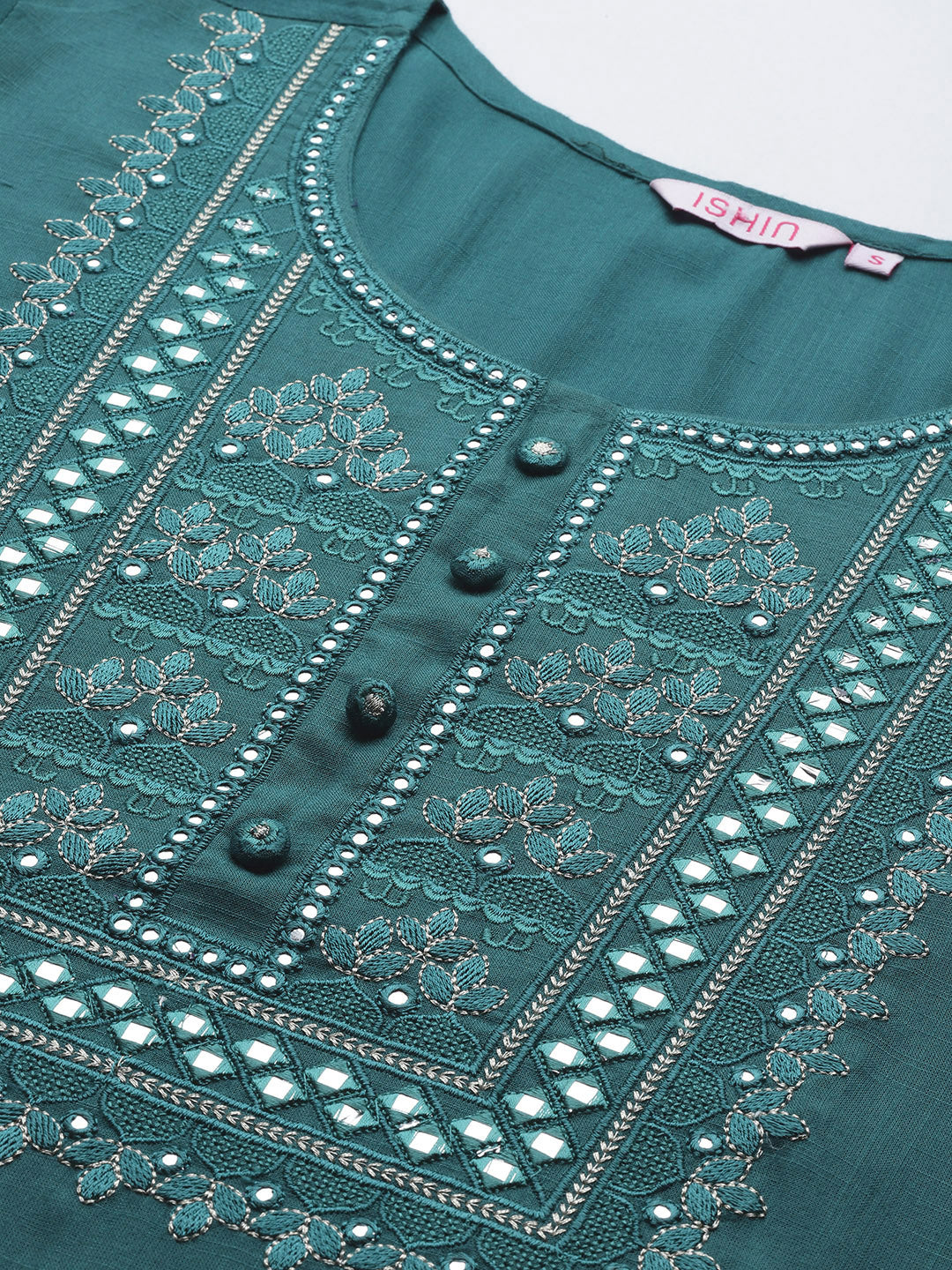 Ishin Women's Teal Embellished Straight Kurta