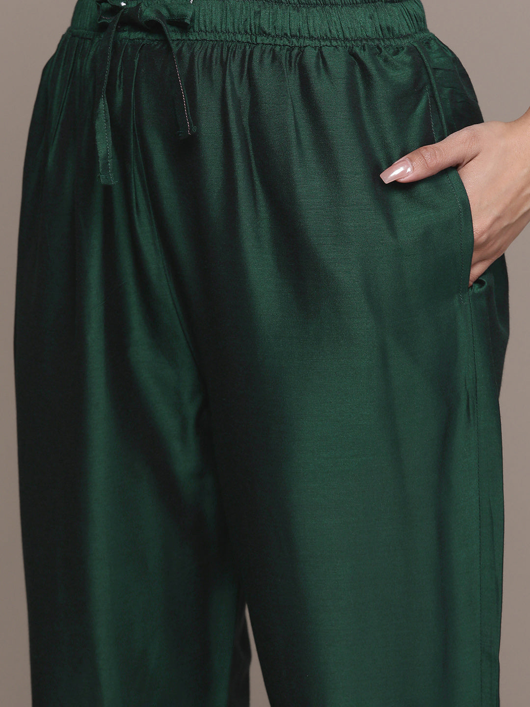 Ishin Women's Green Sequinned Embellished A-Line Kurta Trouser Dupatta Set