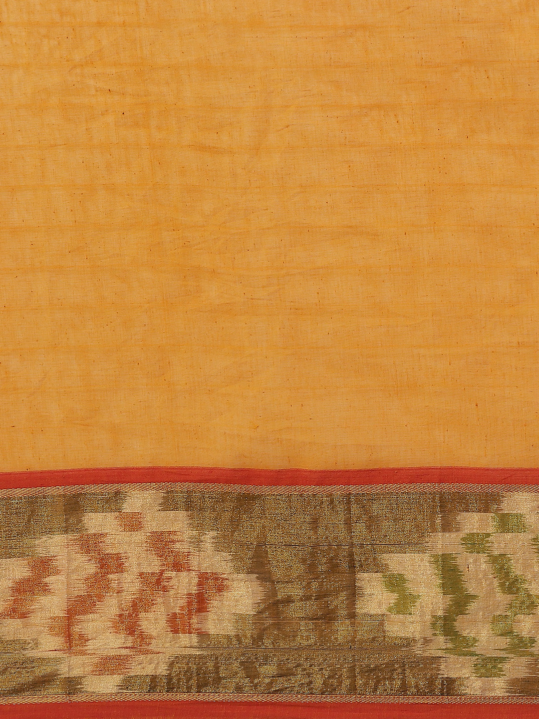 Ishin Women's Cotton Blend Mustard Solid Woven Pochampally Saree With Blouse Piece