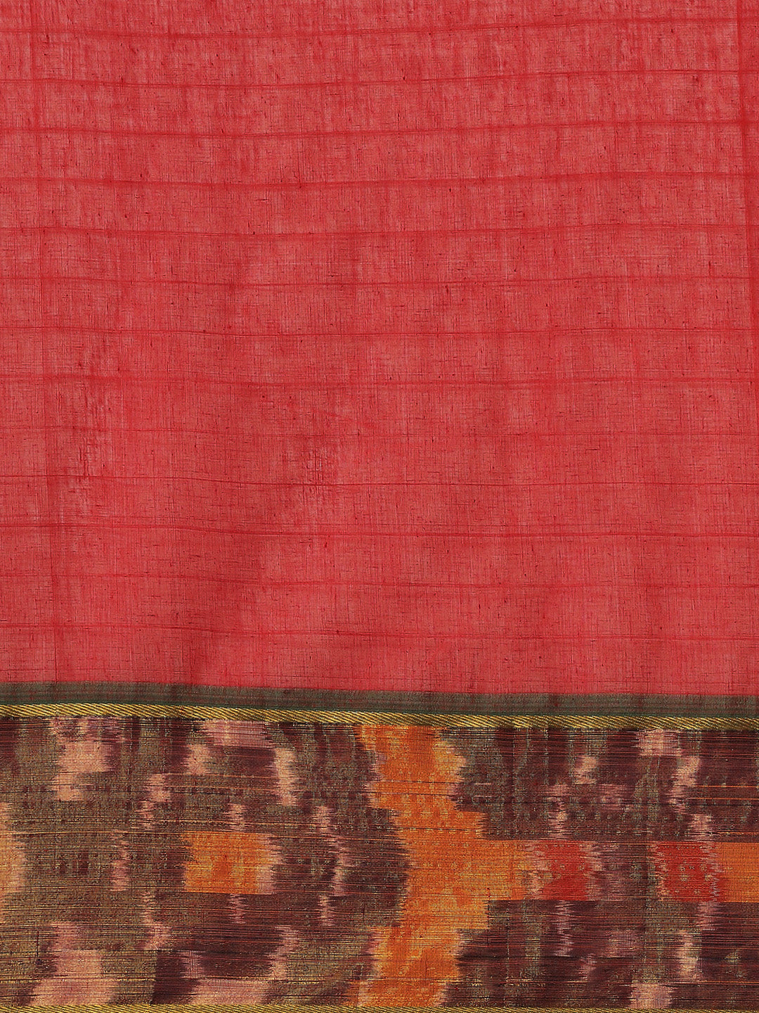 Ishin Women's Cotton Blend Red Solid Woven Pochampally Saree With Blouse Piece