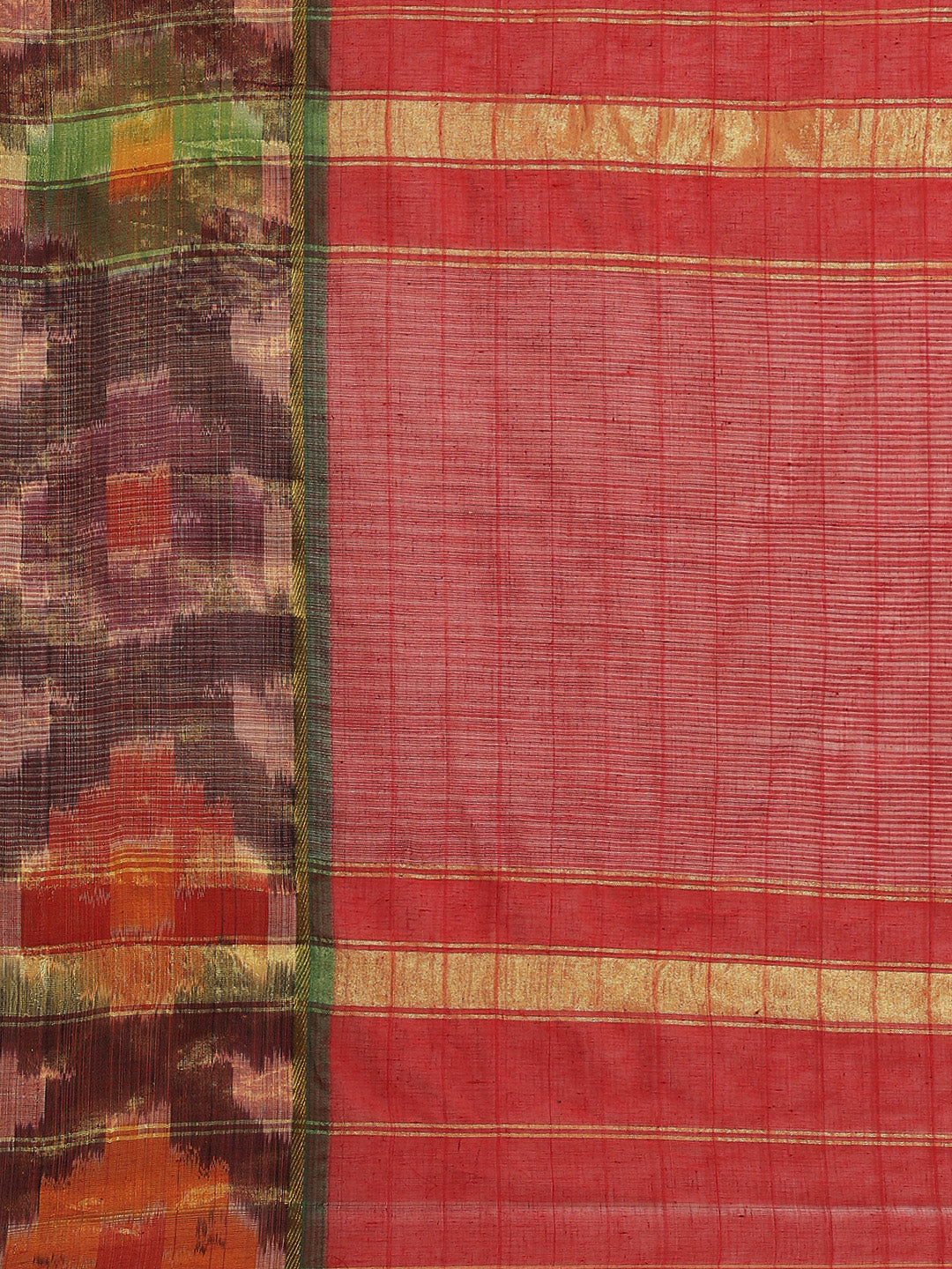Ishin Women's Cotton Blend Red Solid Woven Pochampally Saree With Blouse Piece