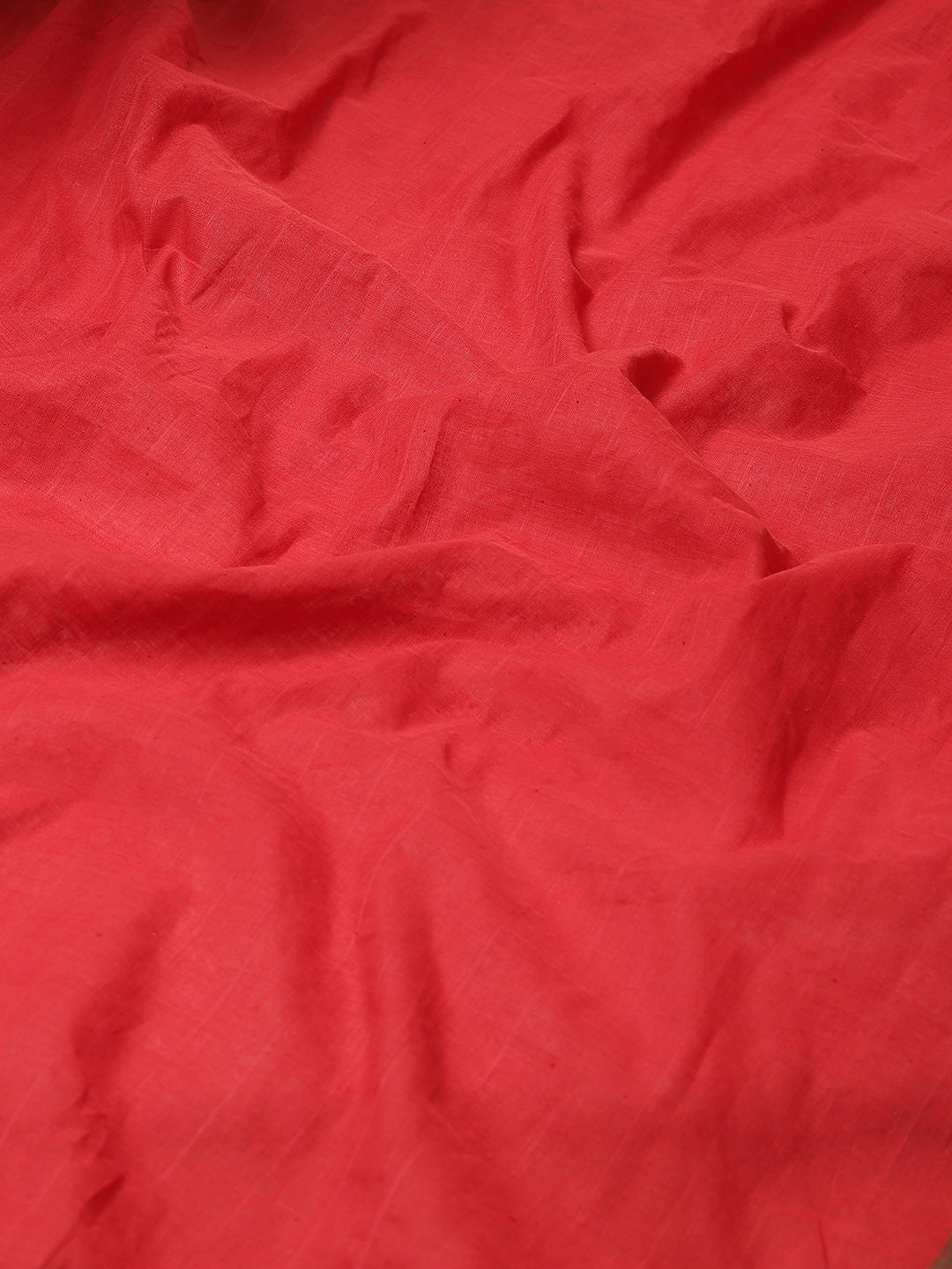 Ishin Women's Cotton Blend Red Solid Woven Pochampally Saree With Blouse Piece