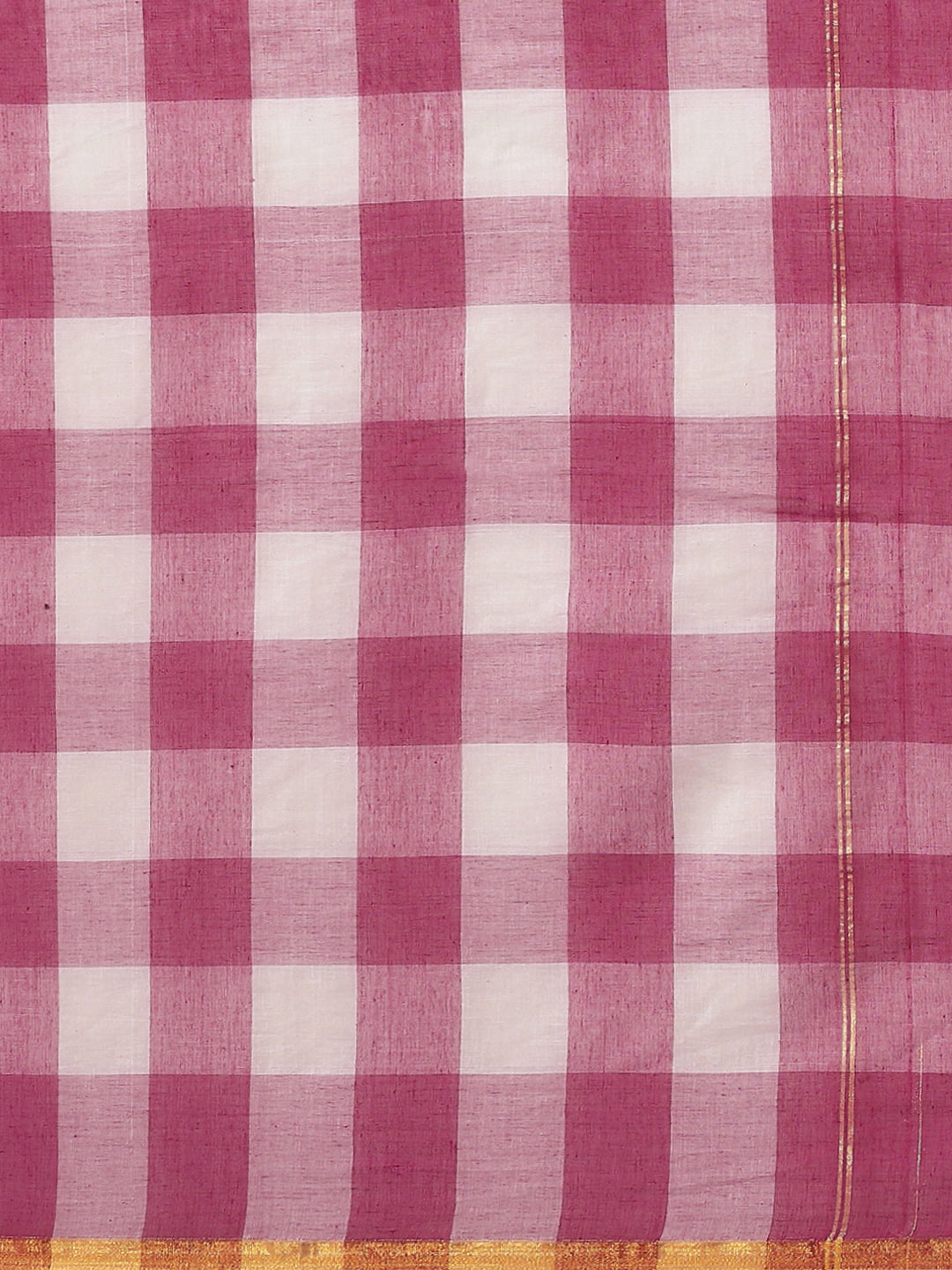 Ishin Women's Cotton Blend Pink Checks Woven Vanamahalaxmi Saree With Blouse Piece