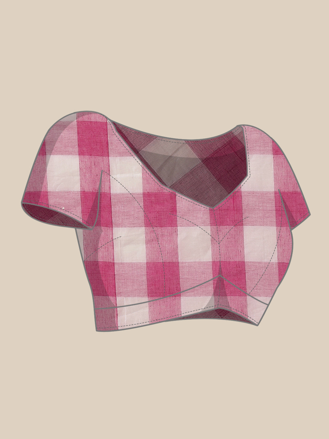Ishin Women's Cotton Blend Pink Checks Woven Vanamahalaxmi Saree With Blouse Piece