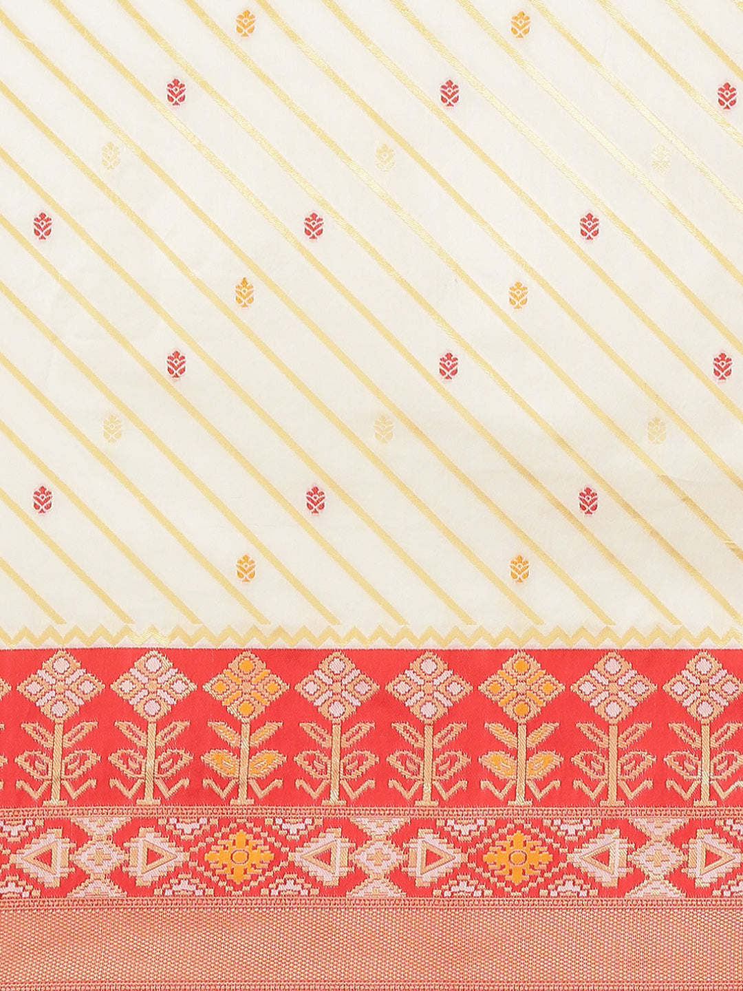 Ishin Women's Silk Blend Cream & Red Woven Design Saree With Blouse Piece