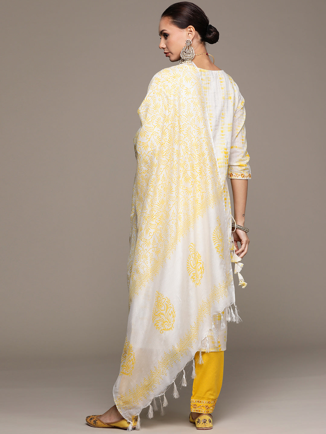Ishin Women's Off White Embroidered Straight Kurta with Trouser & Dupatta