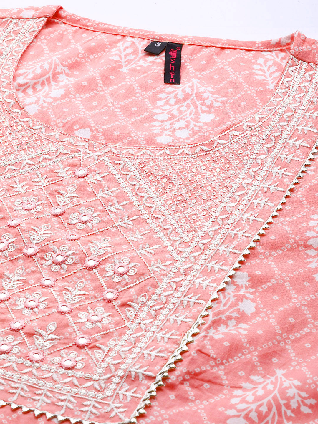 Ishin Women's Pink Embellished Bandhani Anarkali Kurta with Trouser & Dupatta