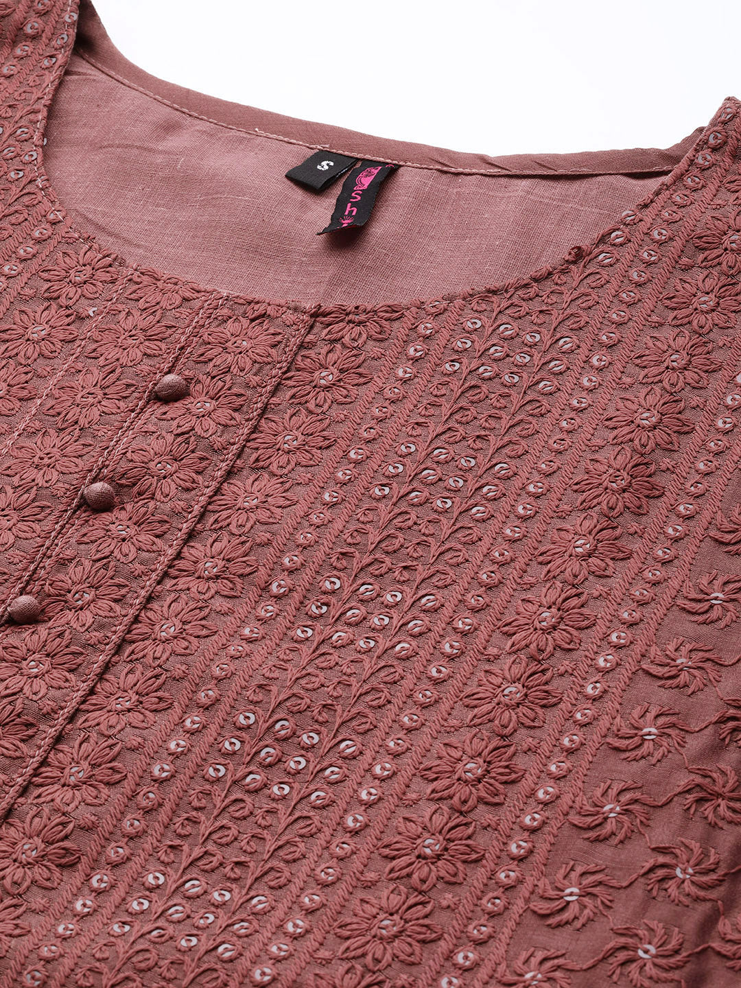 Ishin Women's Brown Embroidered A-Line Kurta with Trouser & Dupatta