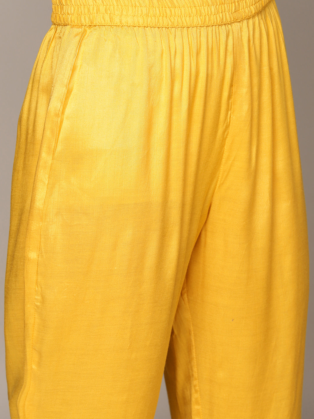 Ishin Women's Yellow Yoke Design A-Line Kurta with Trouser & Dupatta