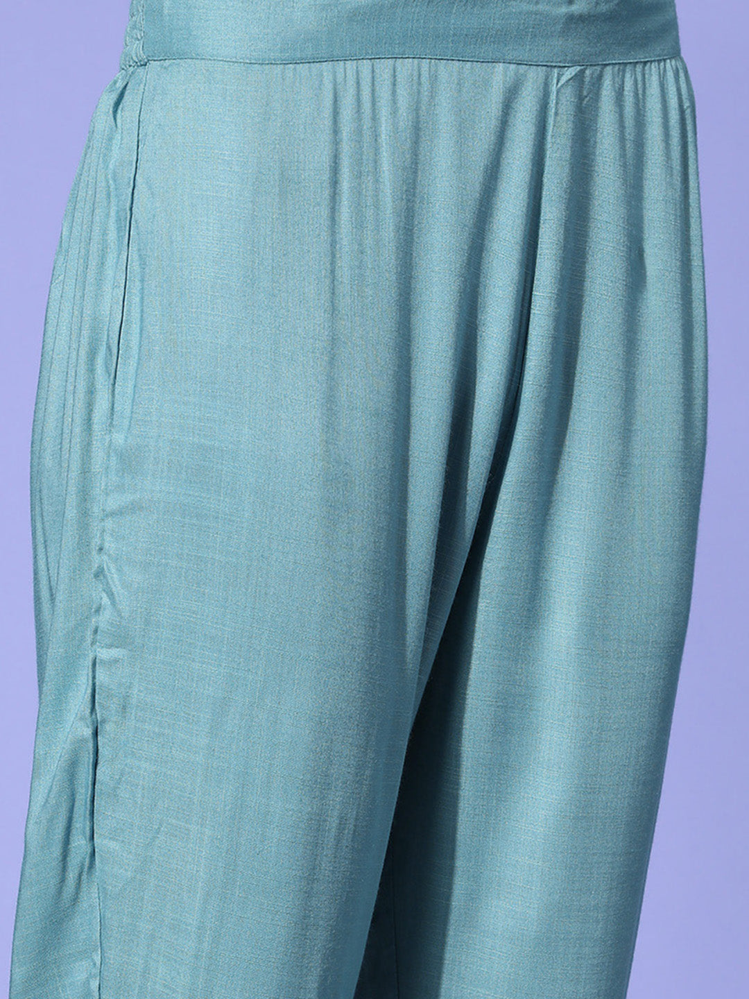 Ishin Women's Blue Embellished A-Line Kurta with Trouser & Dupatta