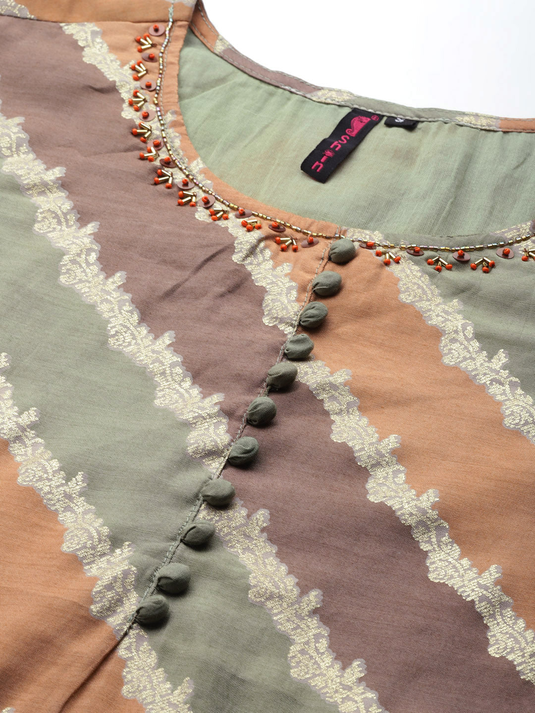 Ishin Women's Multicolored A-Line Kurta with Trouser & Dupatta