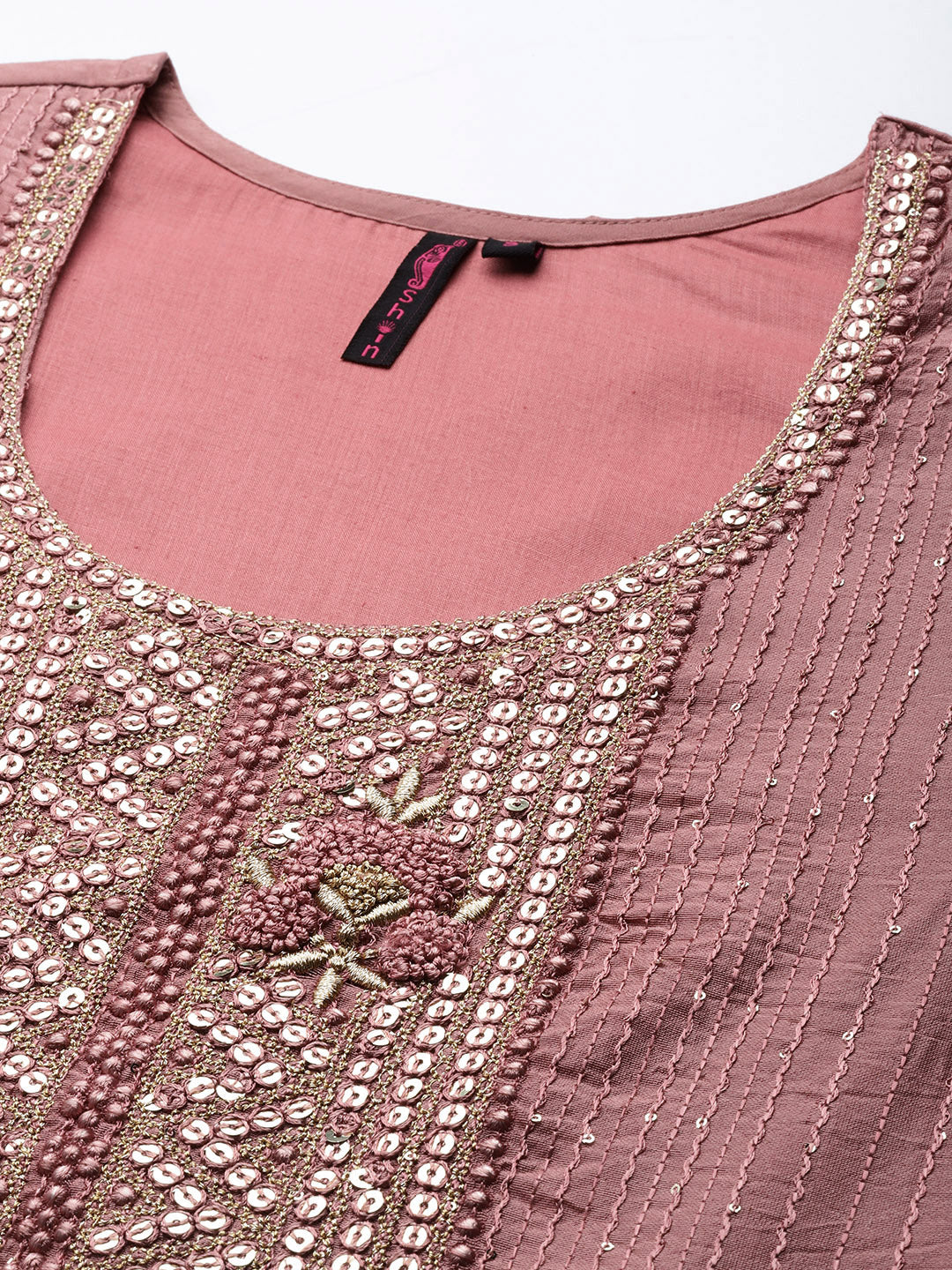 Ishin Women's Mauve Yoke Design A-Line Kurta with Trouser & Dupatta