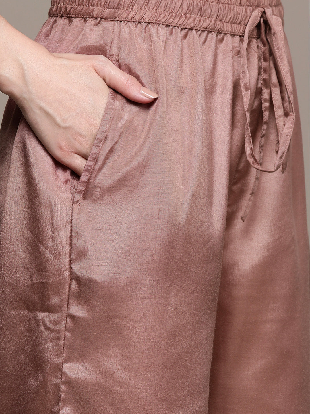 Ishin Women's Mauve Yoke Design A-Line Kurta with Trouser & Dupatta