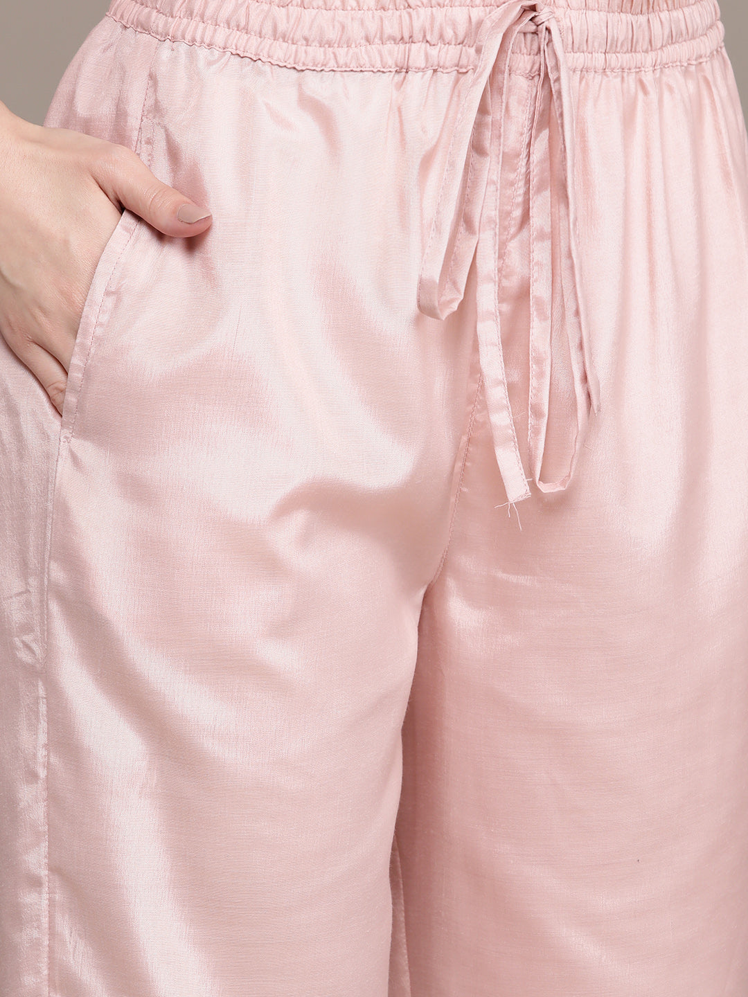 Ishin Women's Peach Yoke Design A-Line Kurta with Trouser & Dupatta