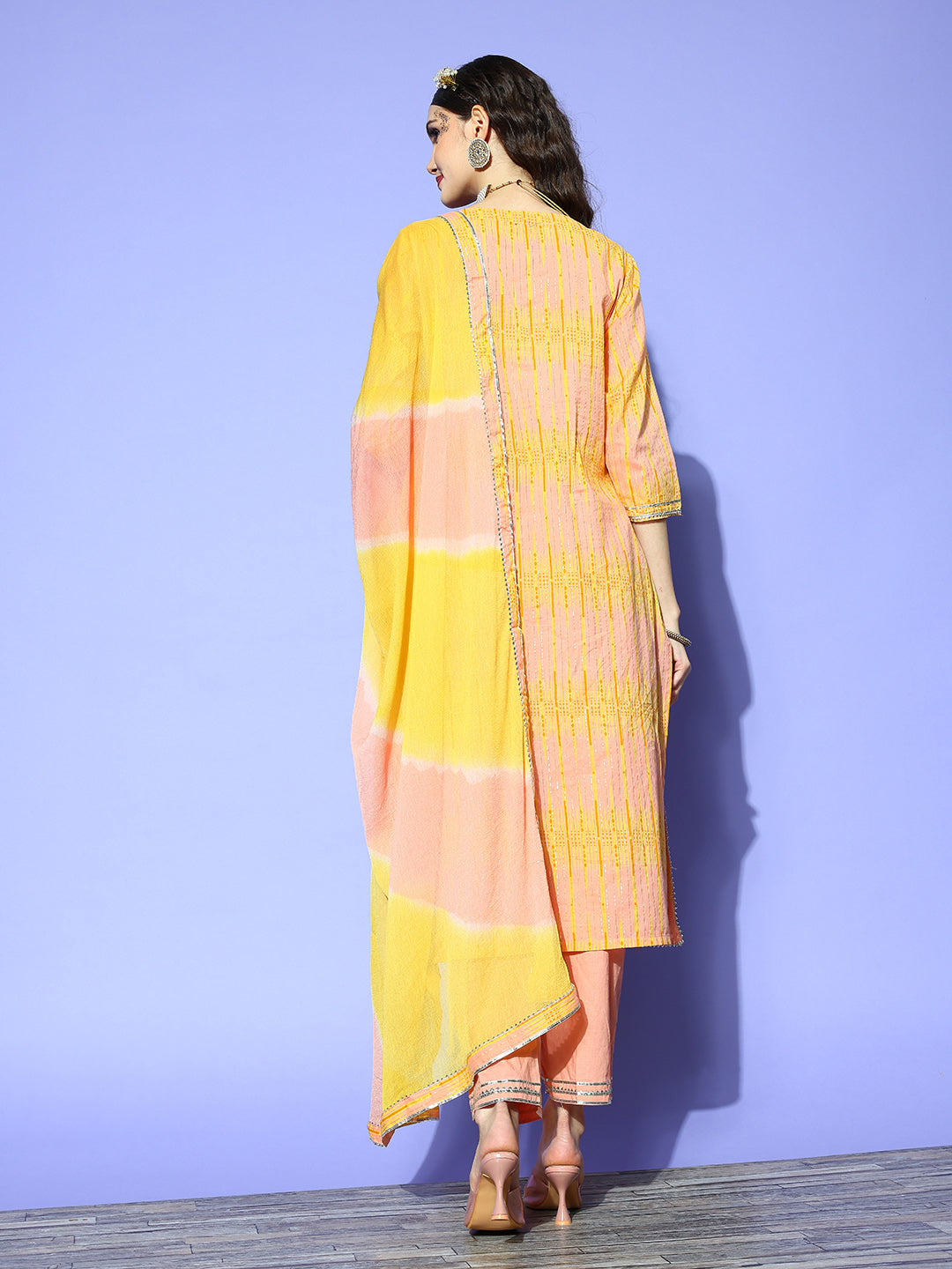 Ishin Women's Pink Embroidered Straight Kurta with Trouser & Dupatta