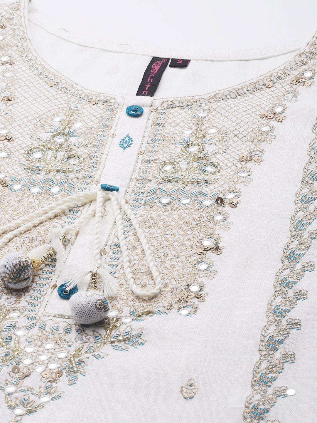 Ishin Women's Off White Embroidered A-line Kurta with Sharara & Dupatta