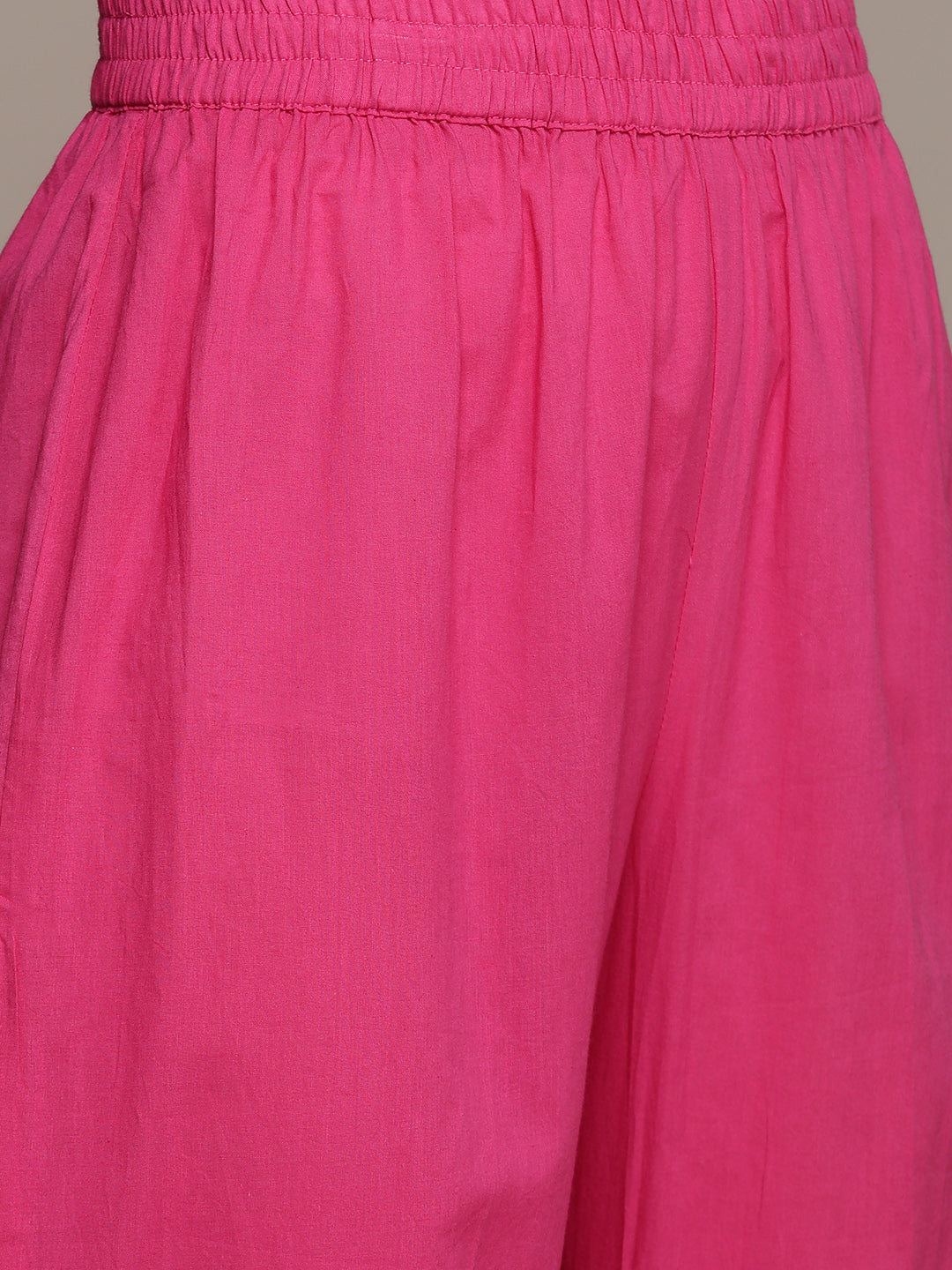 Ishin Women's Cotton Pink Embroidered A-Line Kurta with Trouser & Dupatta
