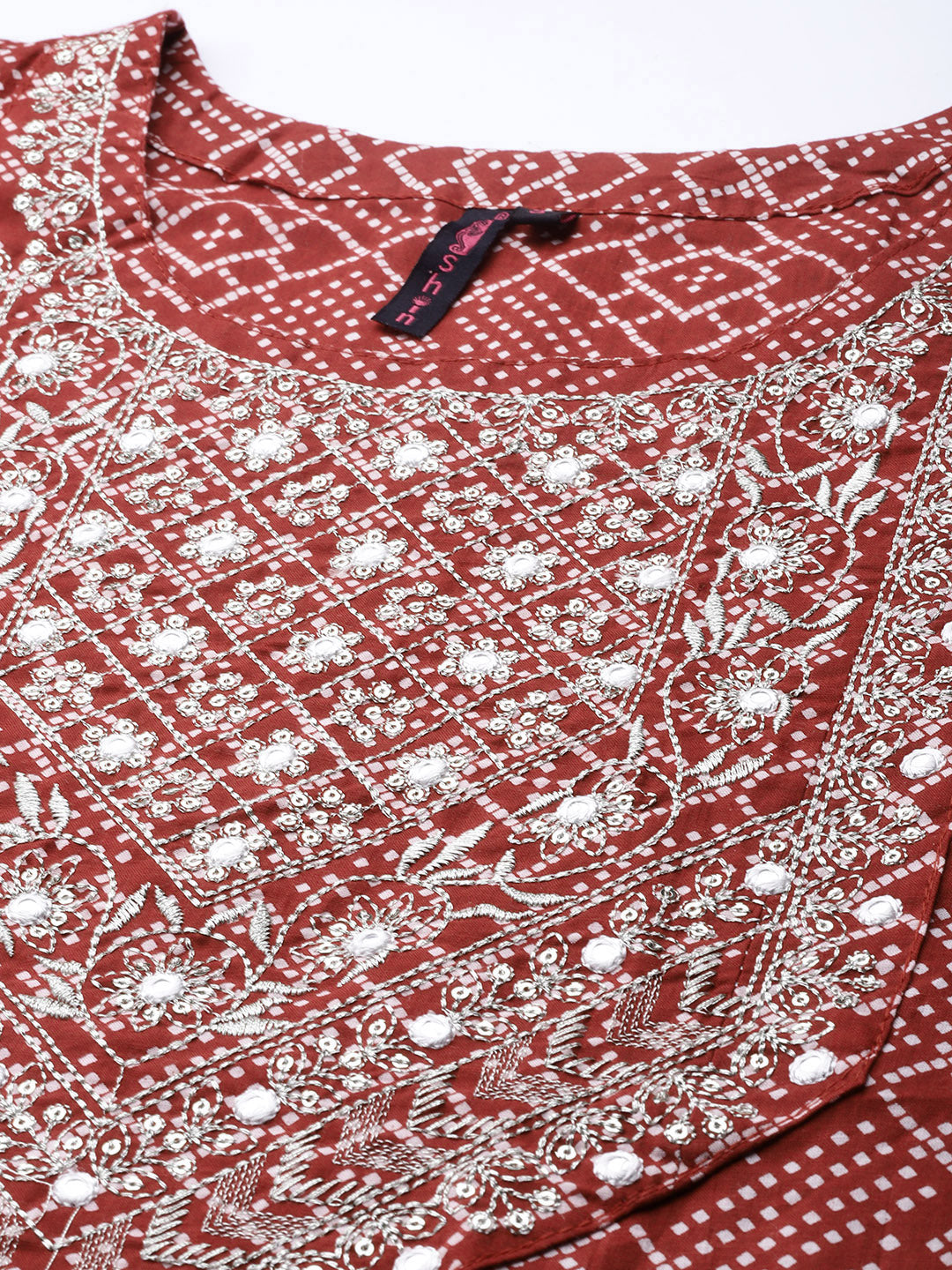 Ishin Women's Maroon Embroidered A-Line Kurta with Trouser & Dupatta