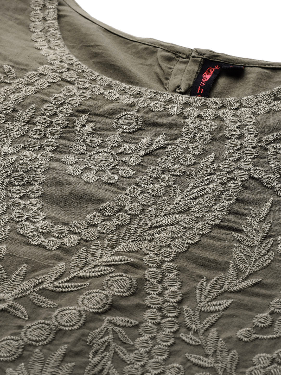 Ishin Women's Olive Embroidered High-Low Top