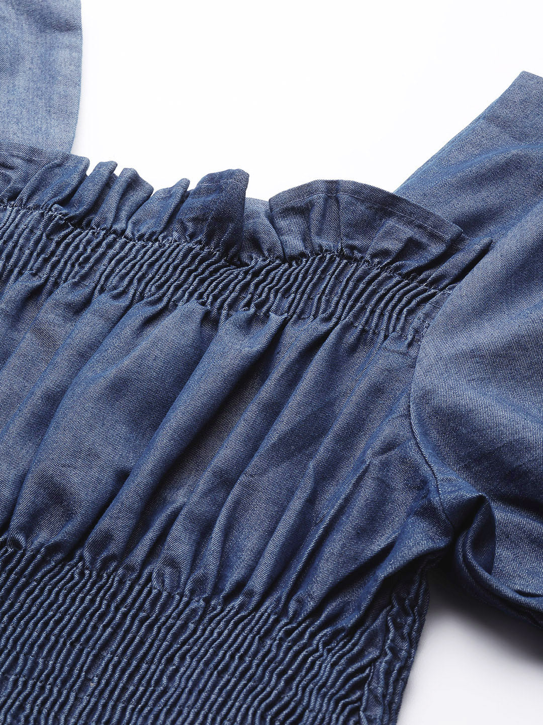 Ishin Women's Navy Blue Denim Peplum Top
