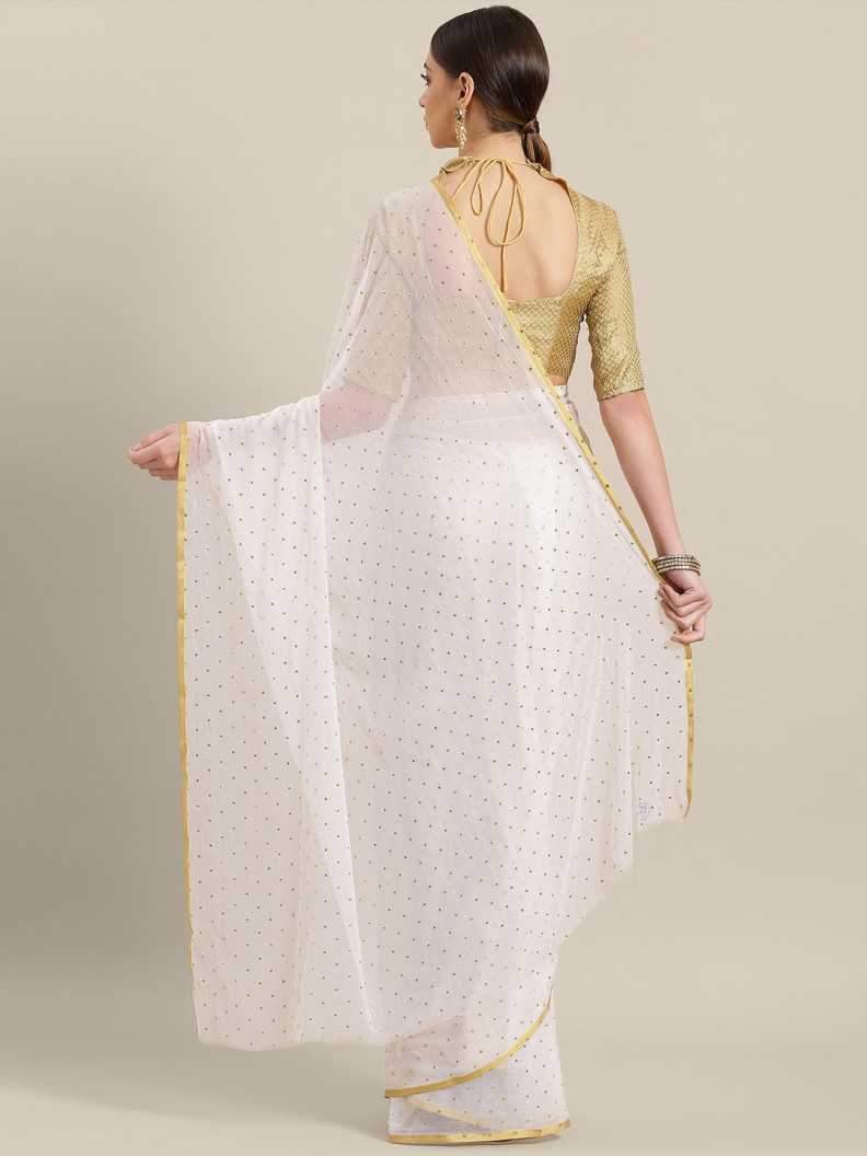 Ishin Poly Chiffon White Foil Printed Women's Saree