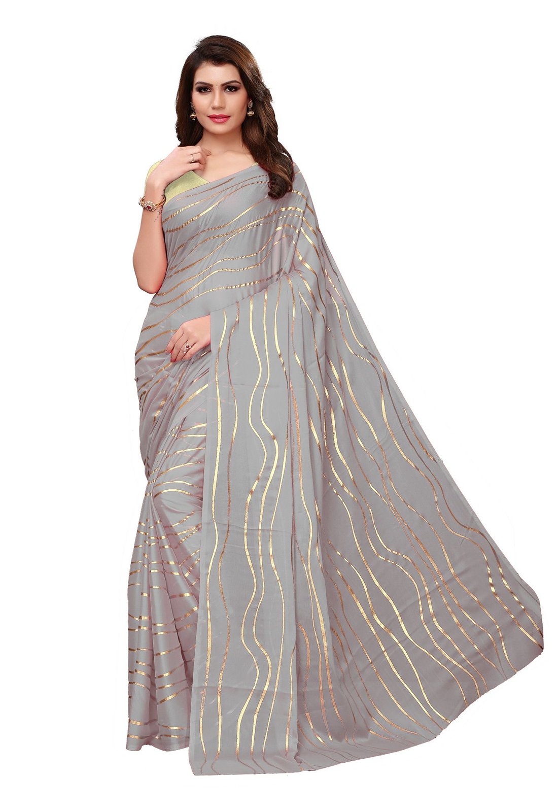 Ishin Poly Georgette Grey Printed Women's Saree