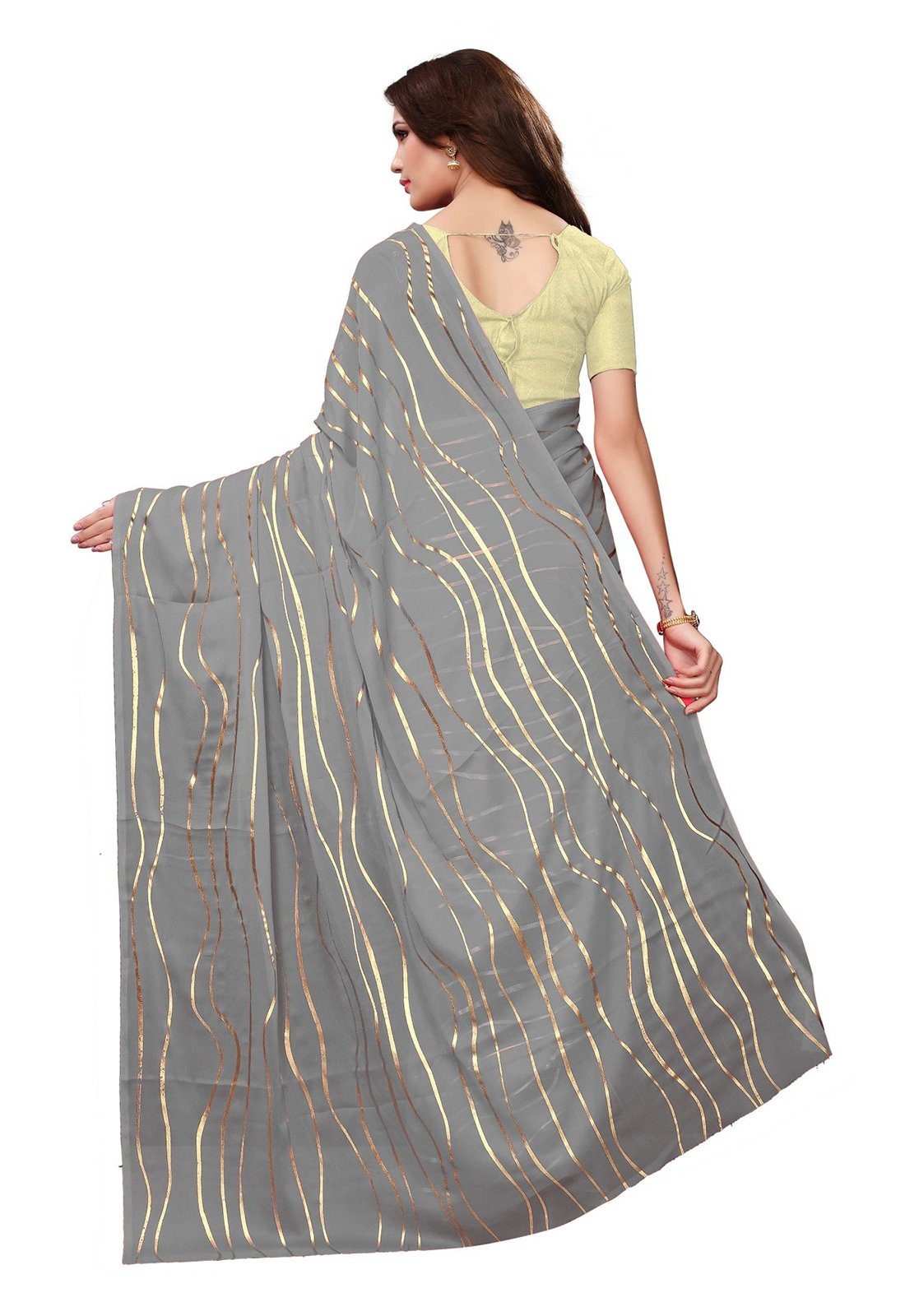 Ishin Poly Georgette Grey Printed Women's Saree