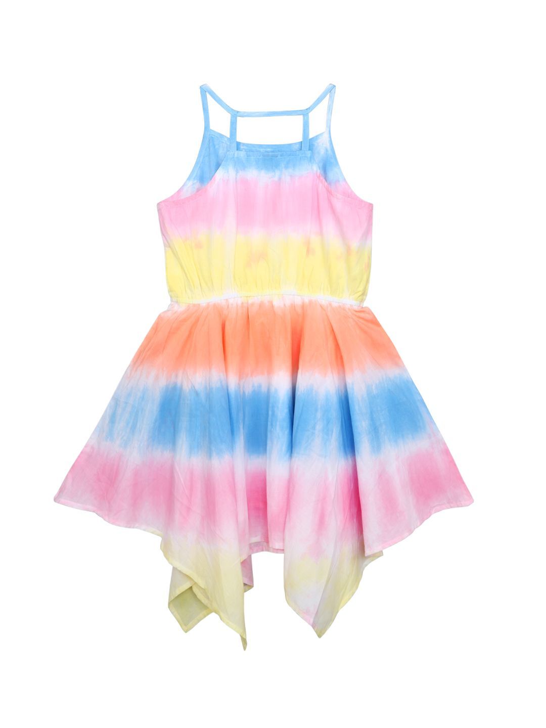 Ishin Girls Cotton Blend Multicolor Tie & Dye Flared Dress