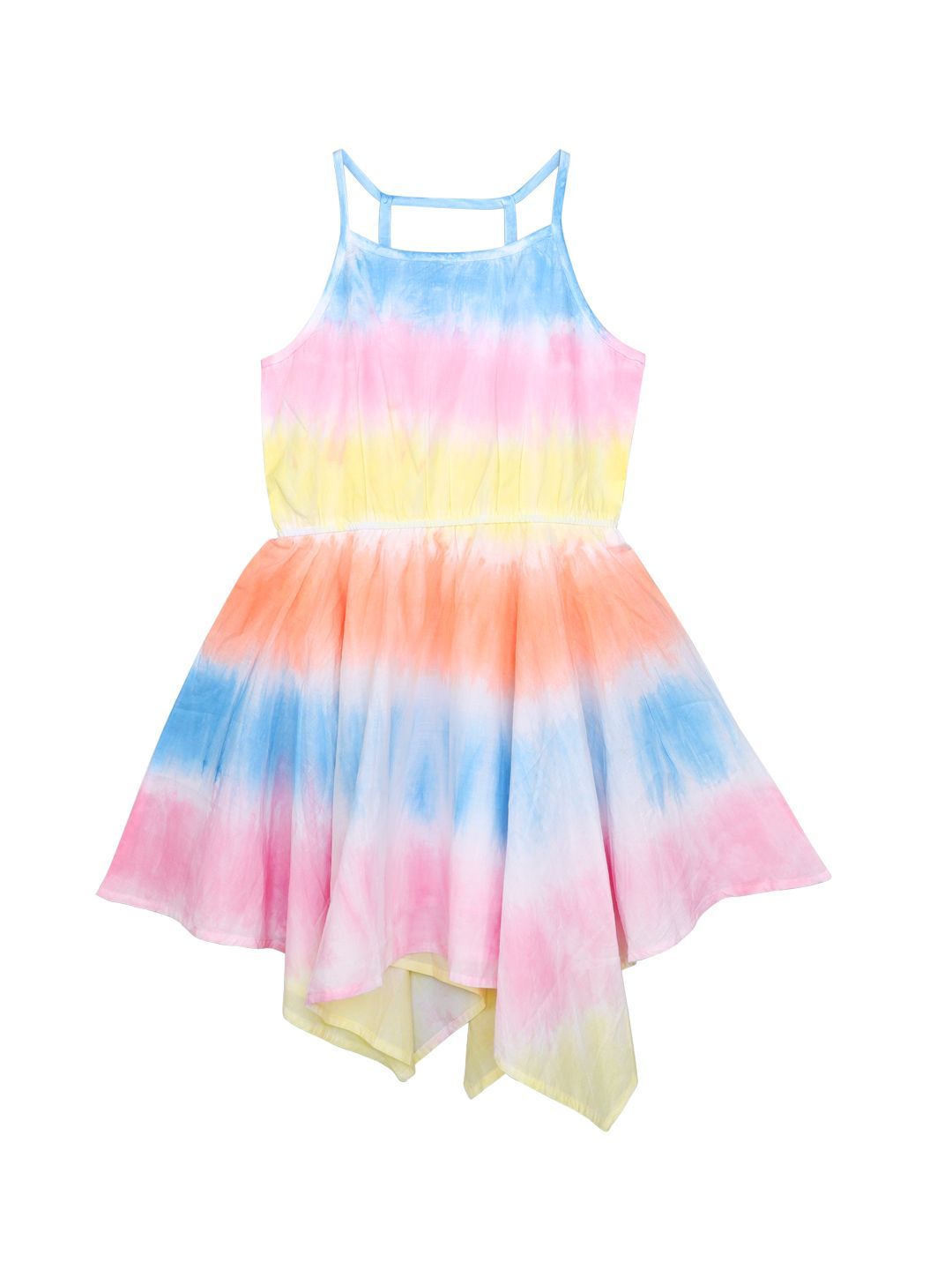 Ishin Girls Cotton Blend Multicolor Tie & Dye Flared Dress