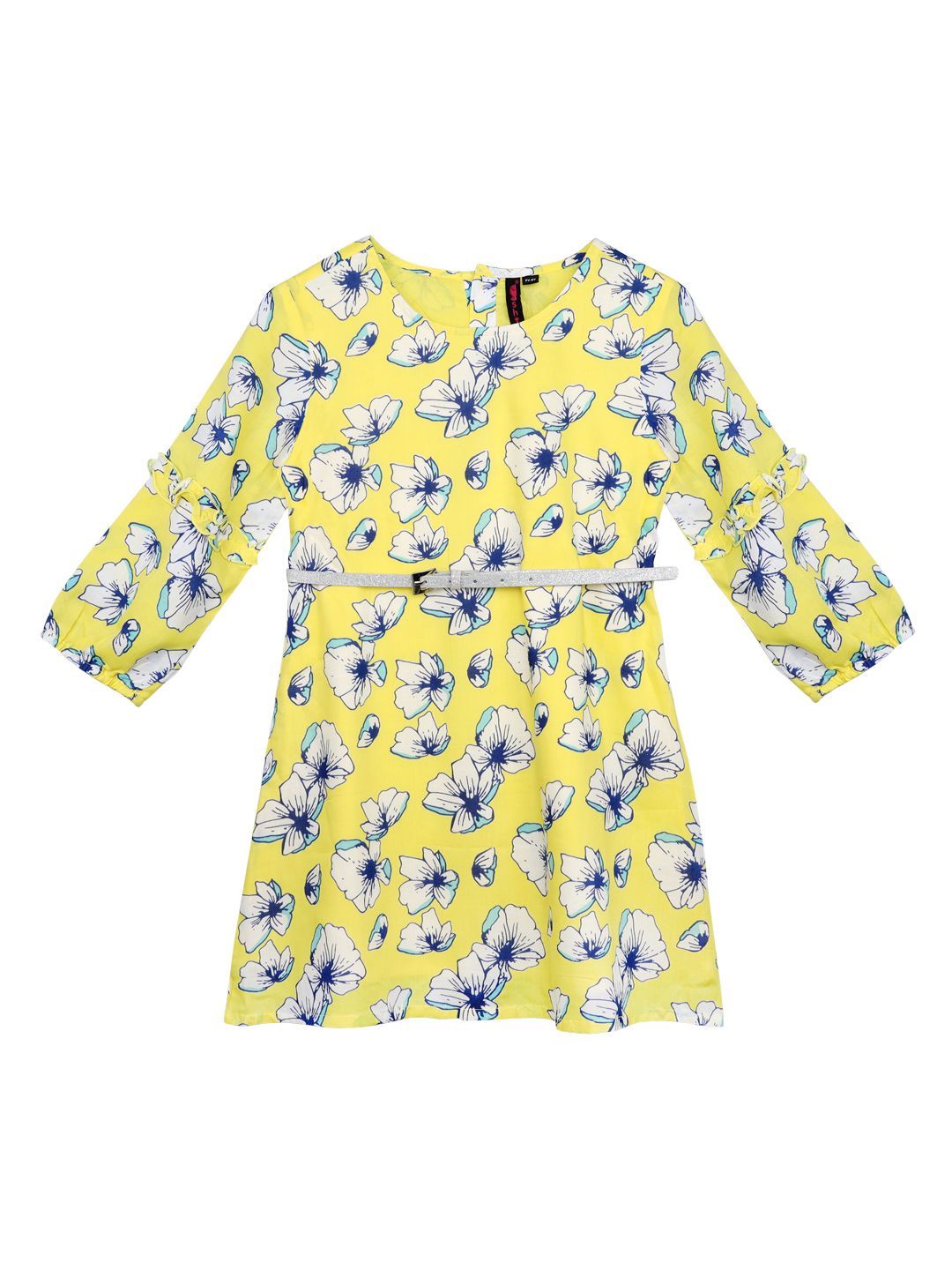 Ishin Girls Rayon Yellow Printed Flared Dress