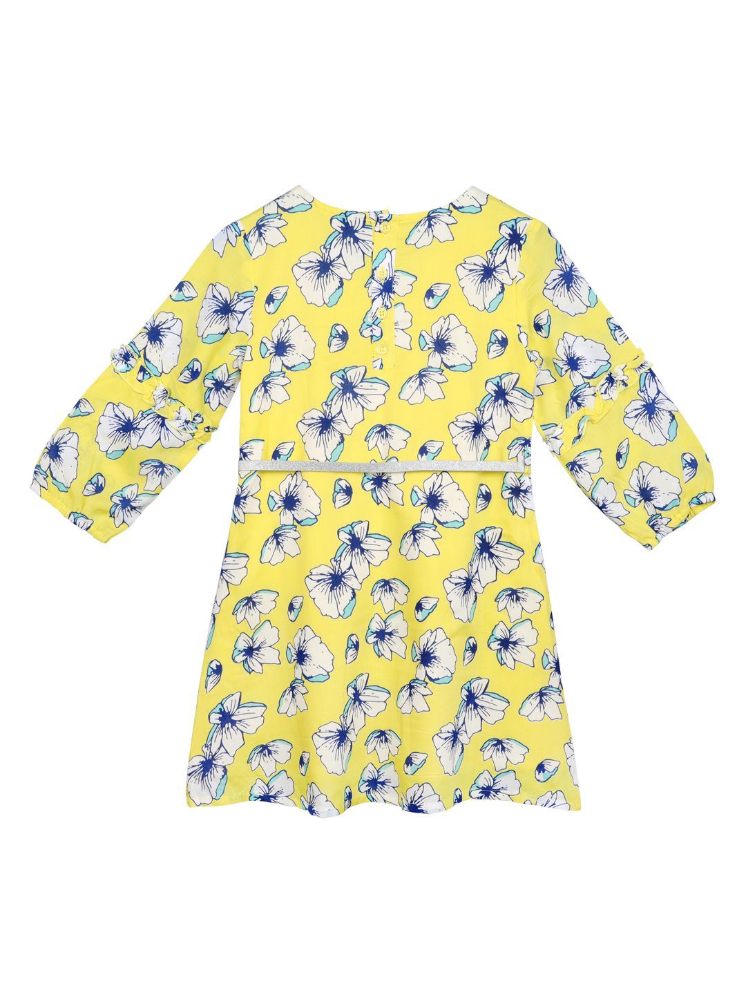 Ishin Girls Rayon Yellow Printed Flared Dress