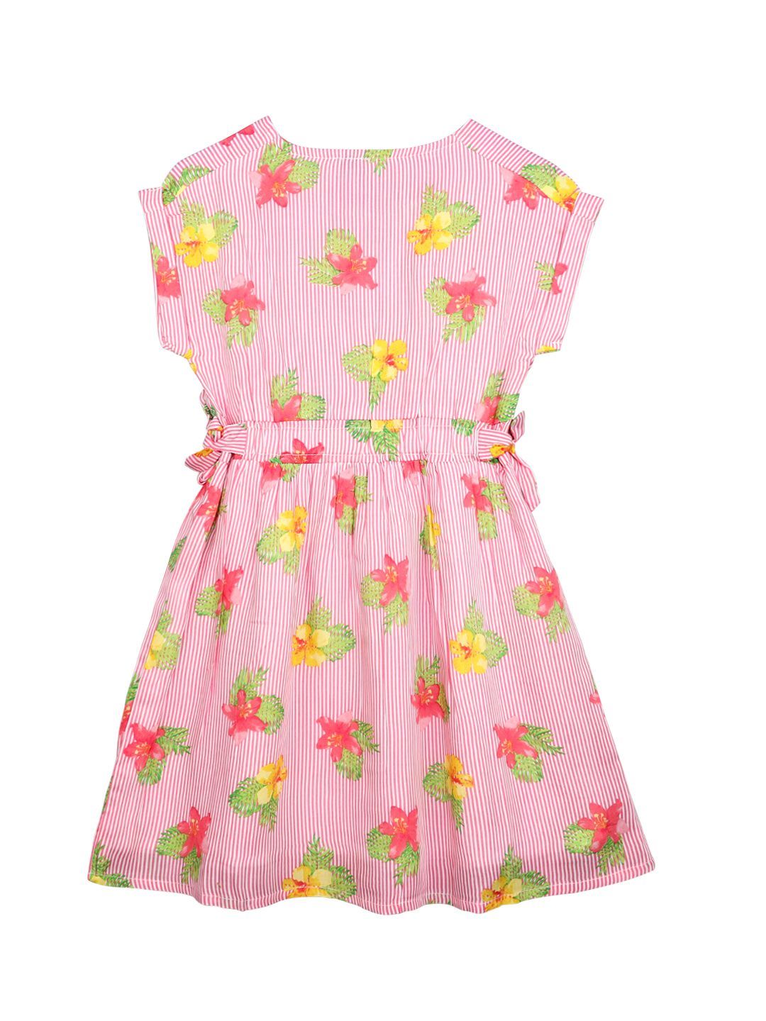 Ishin Girls Rayon Pink Printed Flared Dress