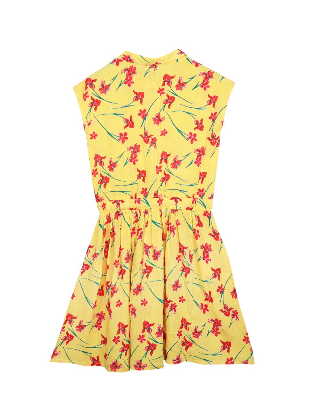 Ishin Girls Rayon Yellow Printed Flared Dress