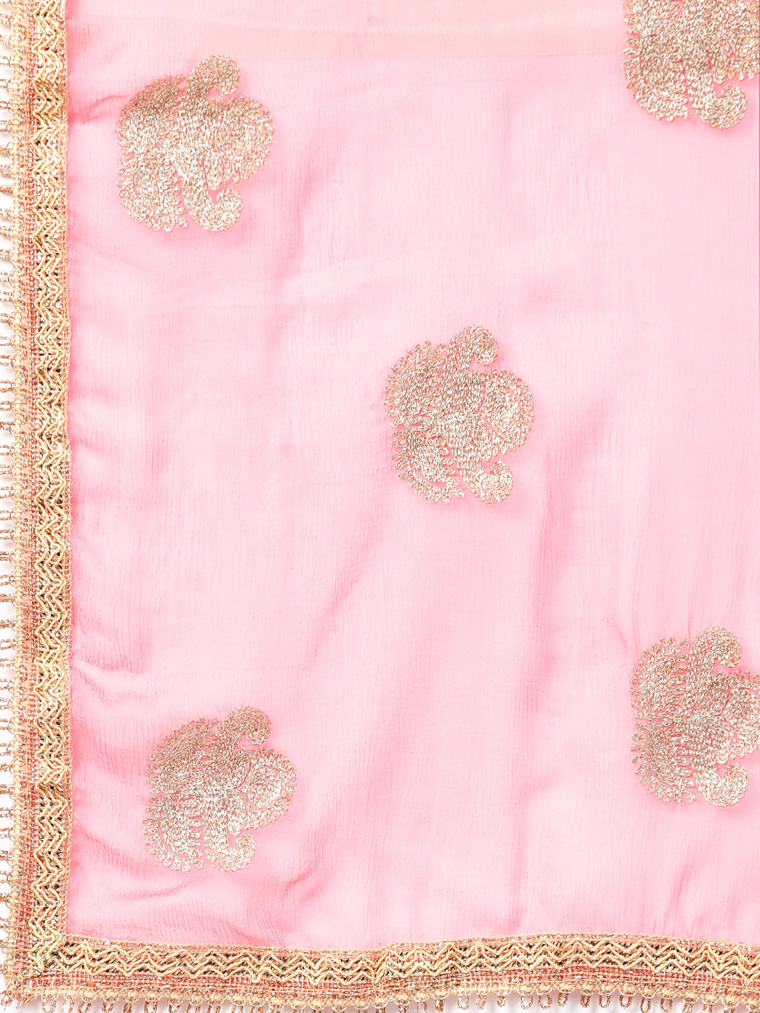 Ishin Women's Chanderi Silk Pink Embroidered A-Line Kurta With Skirt & Dupatta